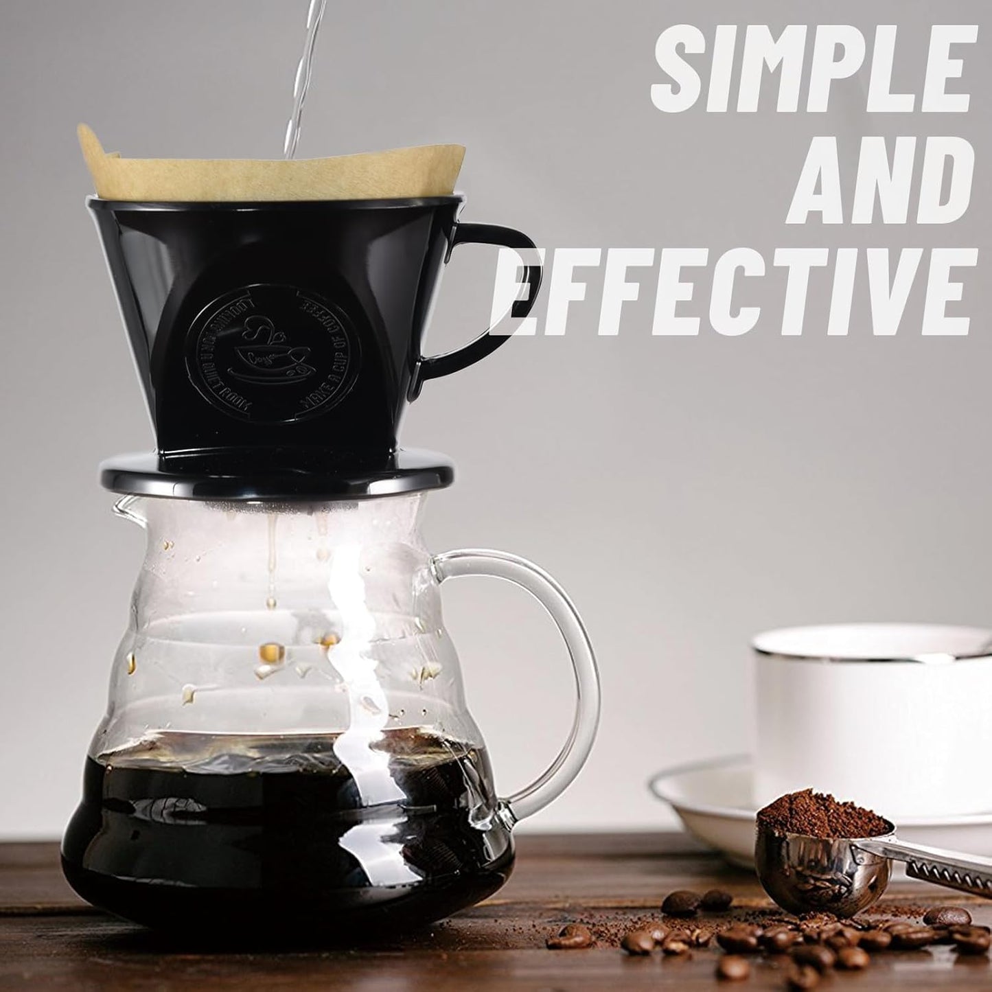 Melamine Pour Over Coffee Maker with 3 Drip Holes, Pour Over Coffee Dripper For Camping, Home, Café, Size 02 (Black)