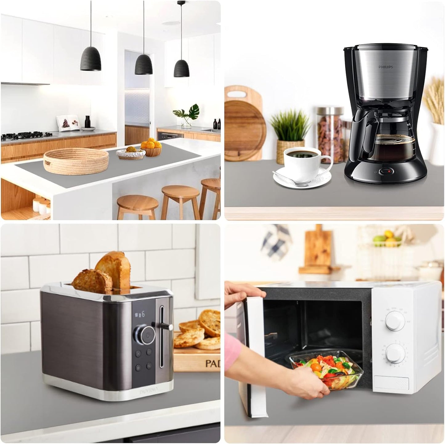 Large Silicone Heat Resistant Mat 78.7” x 15.7”, Nonslip Silicone Mats for Kitchen Counter, Countertop Protector, Nonstick Waterproof Craft Mat Table Placemat, Gray