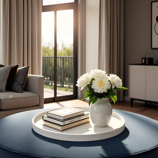 20 * 20 inches High-end Luxury Leather Round Oversized Service Tray, Ottoman & Coffee Tray for Family Dinner, Out-of-House Picnic, Party Essential (20 inch Beige)