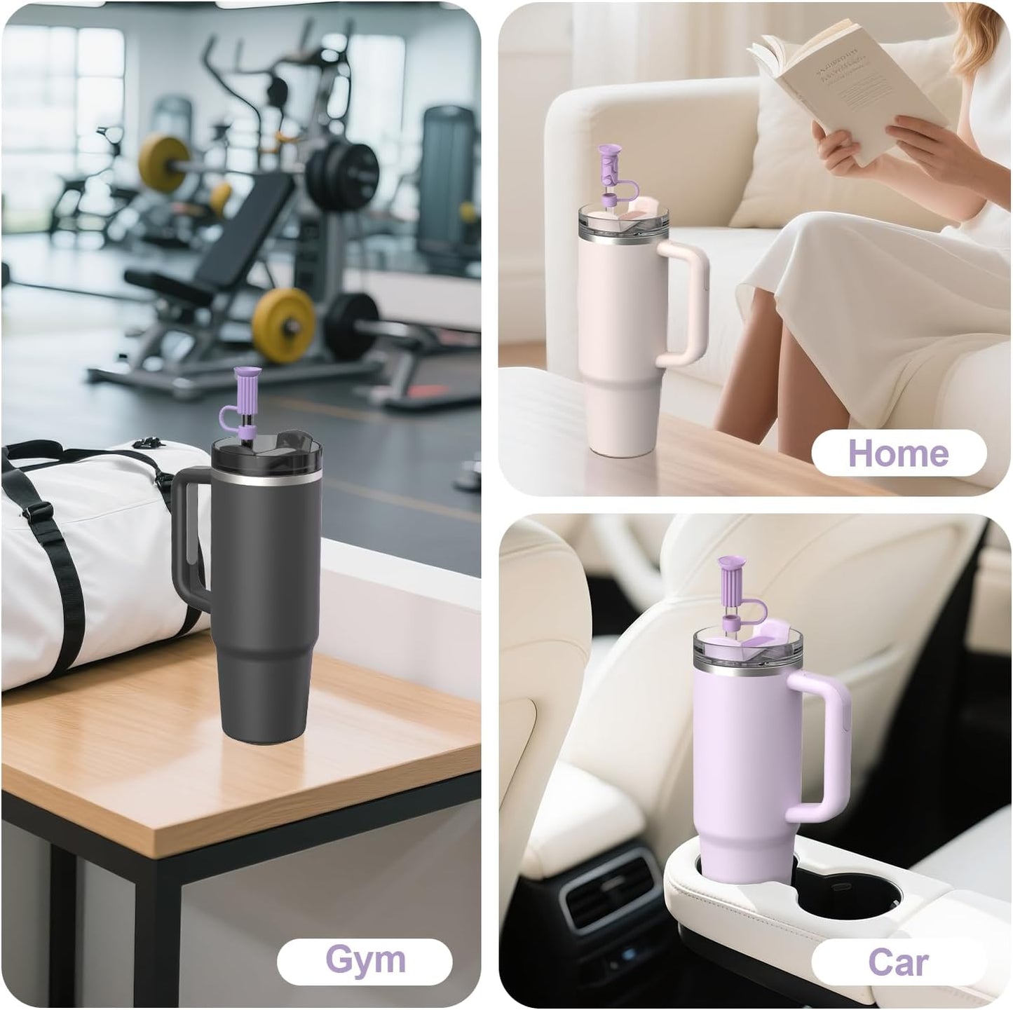 YOTIME Silicone Straw Covers Cap, 6 Pcs Reusable 0.39in/10mm Suction Cup Straw Toppers for Stanley Cup 40 30 oz, Purple