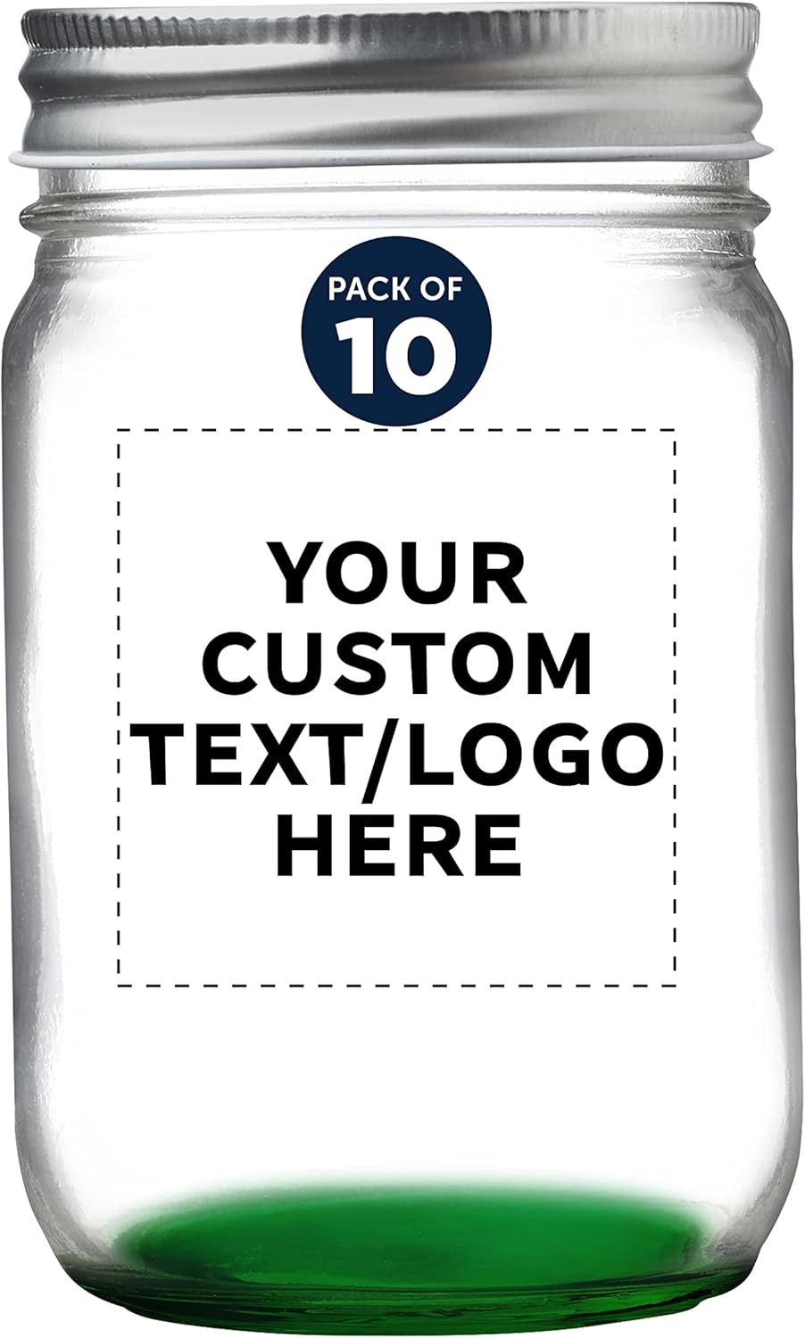 DISCOUNT PROMOS 10 Decorating Mason Jars Set, 12 oz. - Customizable Text, Logo - Canning, Aluminum Lid - Green