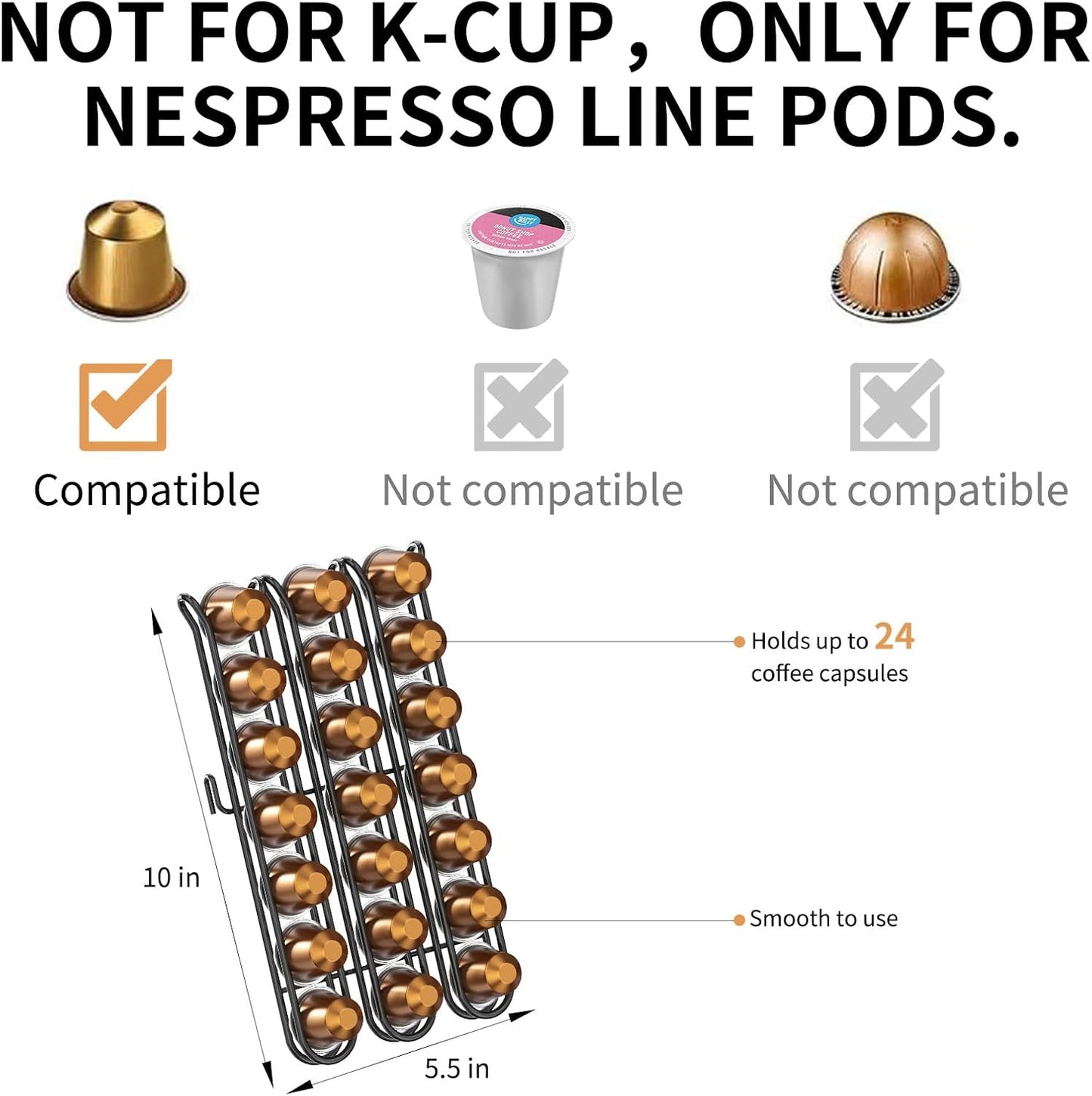 LEMIKKLE Coffee Station Organizer,Compatible with Nespresso Classic Pods 24pcs,Coffee Bar Accessories and Cup Storage Organizer, Wood Counter Shelves for Kitchen, Office, Countertop（Black