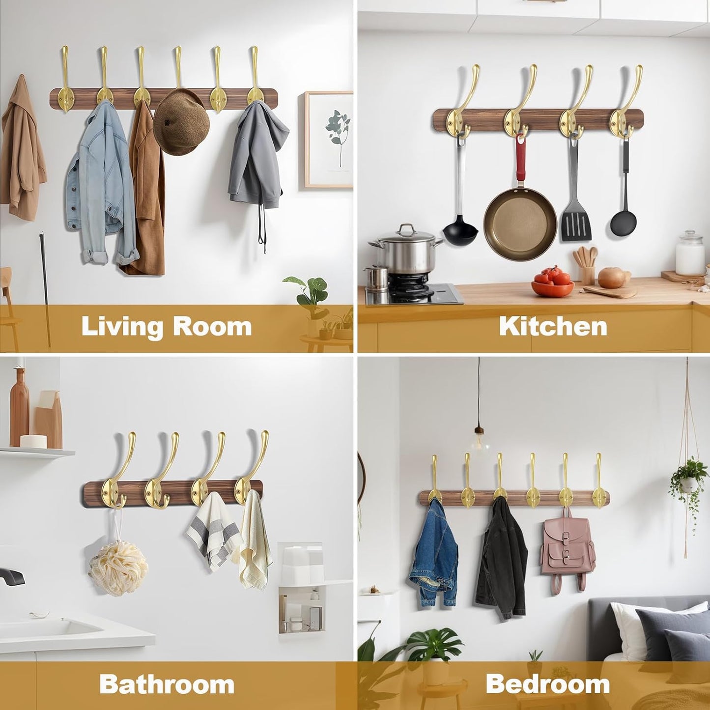 Wall Hooks for Hanging, 15-Pack Heavy Duty Metal Coat Hooks, for Living Room, Bathroom, Kitchen, Bedroom for Towel, Hat, Key, Closet, Bag (Gold)