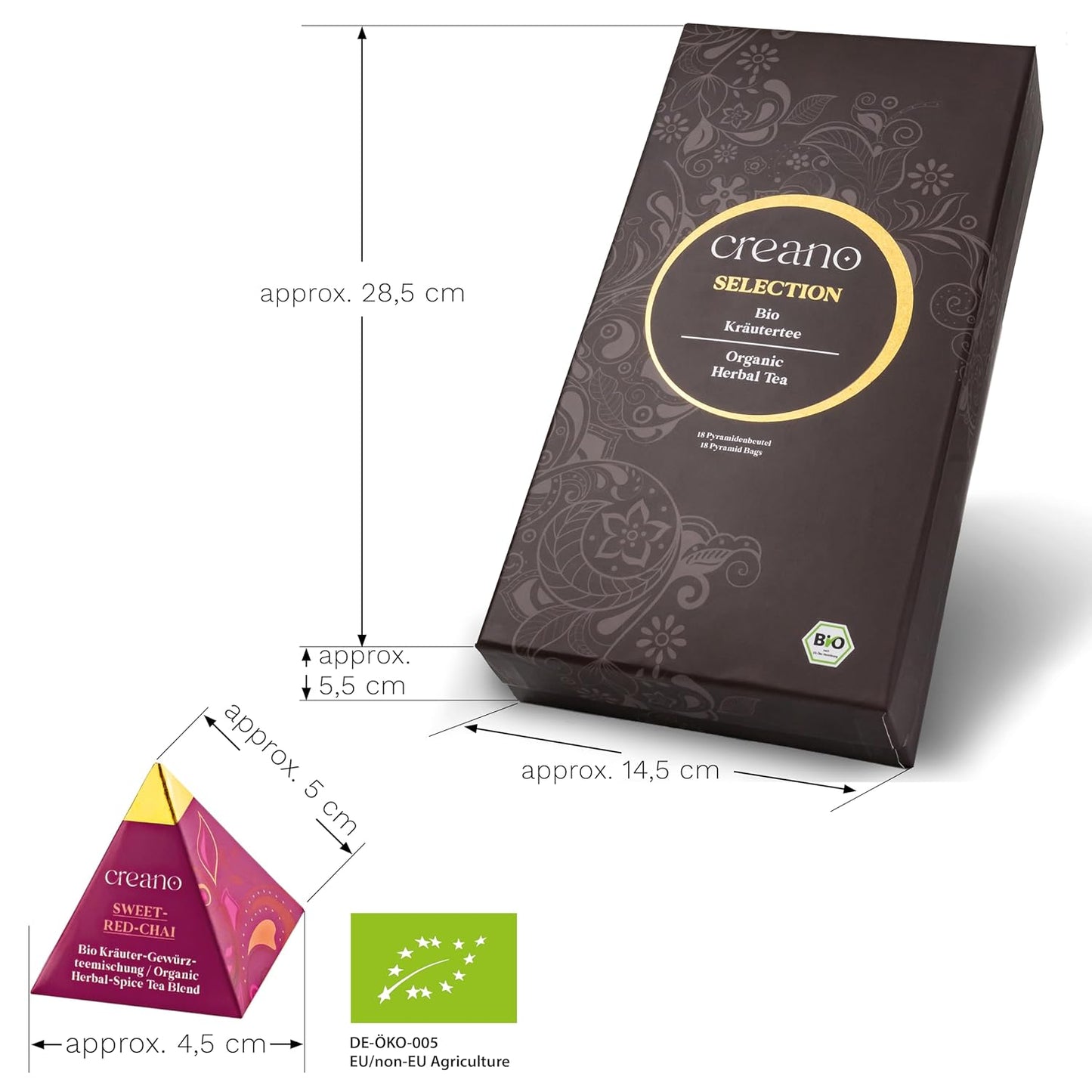 Creano Organic Herbal Tea Gift Set "Organic Herbal Tea" – 18 Pyramid Tea Bags in 9 Different Varieties – 30 g*