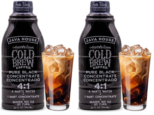 JAVA HOUSE Cold Brew Coffee, Colombian 4:1 Liquid Concentrate, 32 Ounce Bottle (Pack of 2)