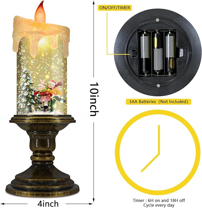 Christmas Flameless Candles, Flickering LED Candles with Timer, Snow Globe Candle Lights for Christmas Decorations