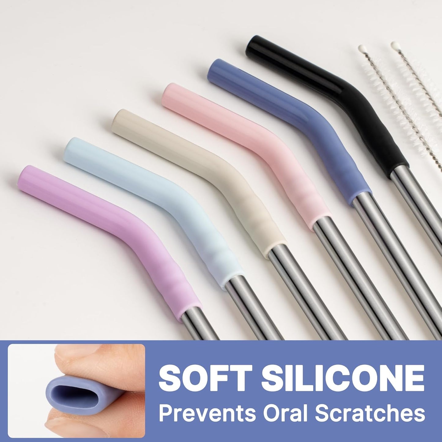 Straws for Stanley Cup 40 oz，Metal Straws Reusable with Silicone Tips for 40 oz Tumbler Cup-12" Extra Long Stainless Steel Straight Drinking Straw,Cleaning Brush