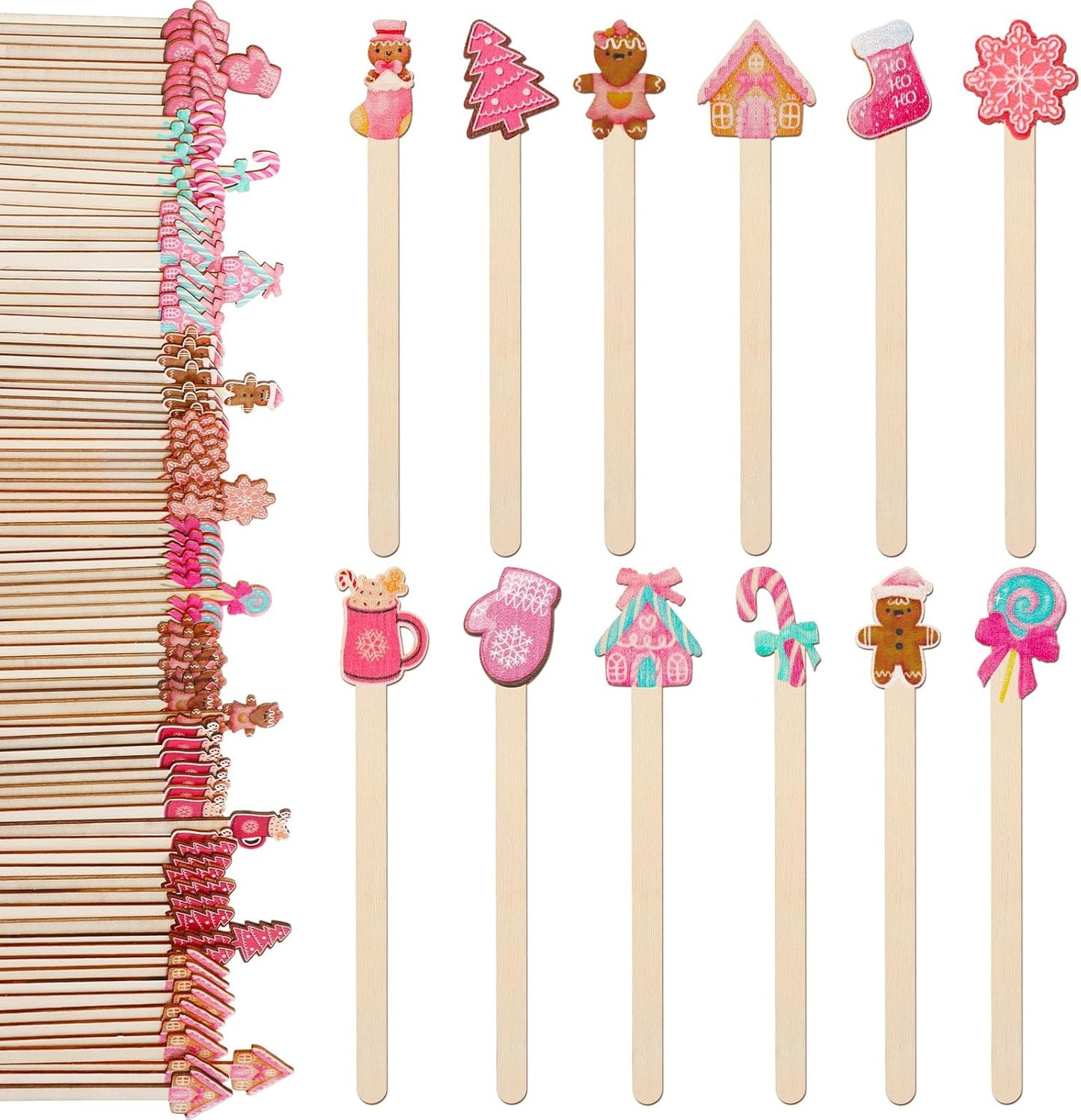 Jinei 120 Pcs Christmas Gingerbread Man Coffee Stir Sticks Natural Wooden Disposable Drink Stirrers for Hot Chocolate Milkshake Cocktail Restaurant Home Office