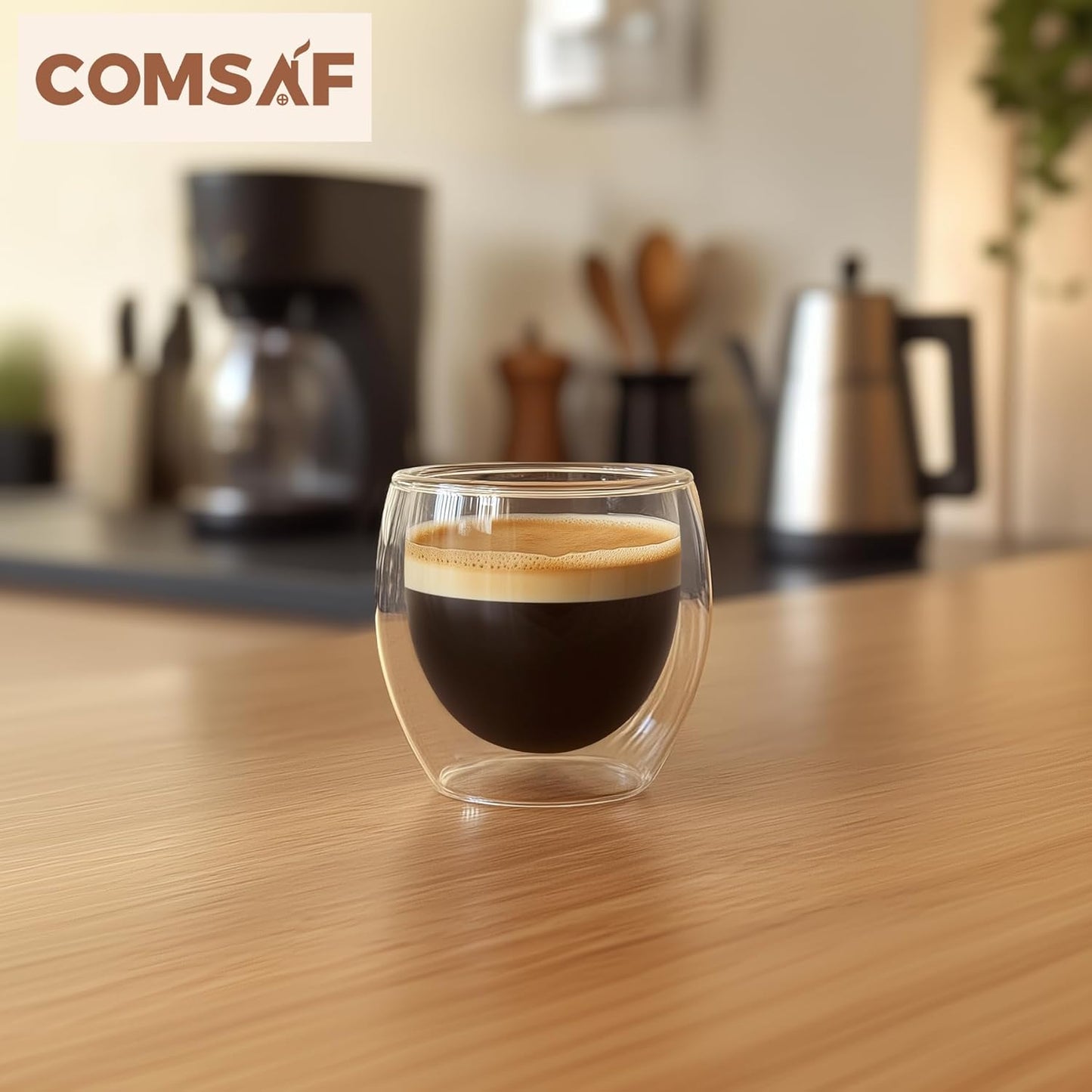 ComSaf Double Walled Espresso Cups 3 oz, Glass Espresso Shot Cup Set of 2, Small Coffee Mugs for Ristretto, Lungo, Machiato, Ideal Gift for Chrismas, Brithday