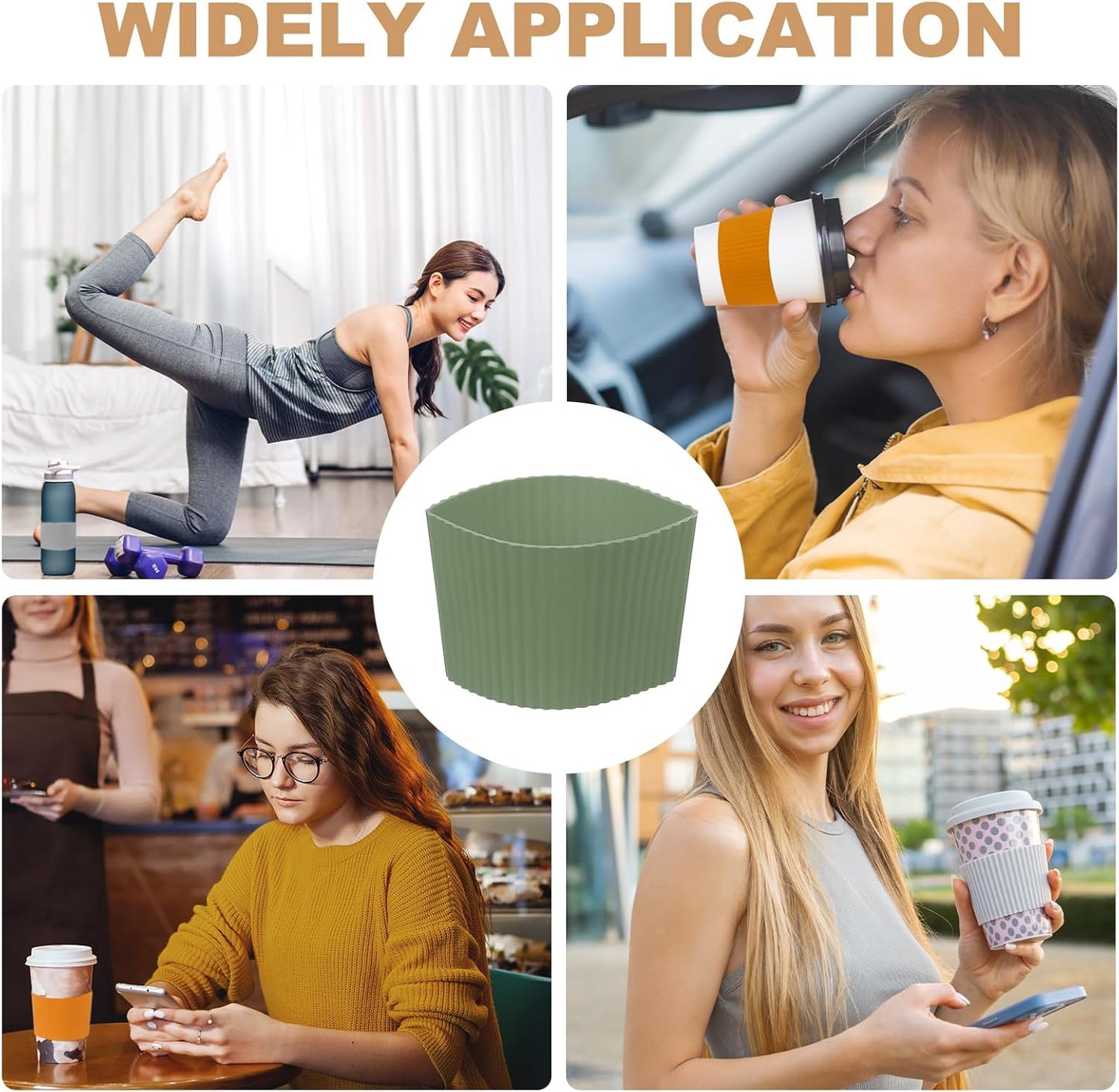 uxcell 6Pack Coffee Cup Sleeves, Reusable Silicone Heat Resistant Cup Protective Sleeve Nonslip Mug Protector Cover for Home Travel Coffee Mug Glasses Water Bottle Boots, Avocado Green