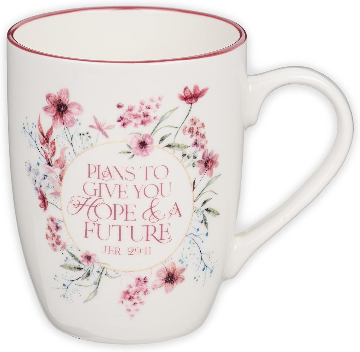 Christian Art Gifts Inspirational Ceramic Coffee & Tea Scripture Mug for Women: Hope & a Future Encouraging Bible Verse, Microwave & Dishwasher Safe Novelty Drinkware, Dark Rose Pink Floral, 12 oz.