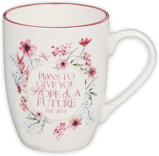 Christian Art Gifts Inspirational Ceramic Coffee & Tea Scripture Mug for Women: Hope & a Future Encouraging Bible Verse, Microwave & Dishwasher Safe Novelty Drinkware, Dark Rose Pink Floral, 12 oz.