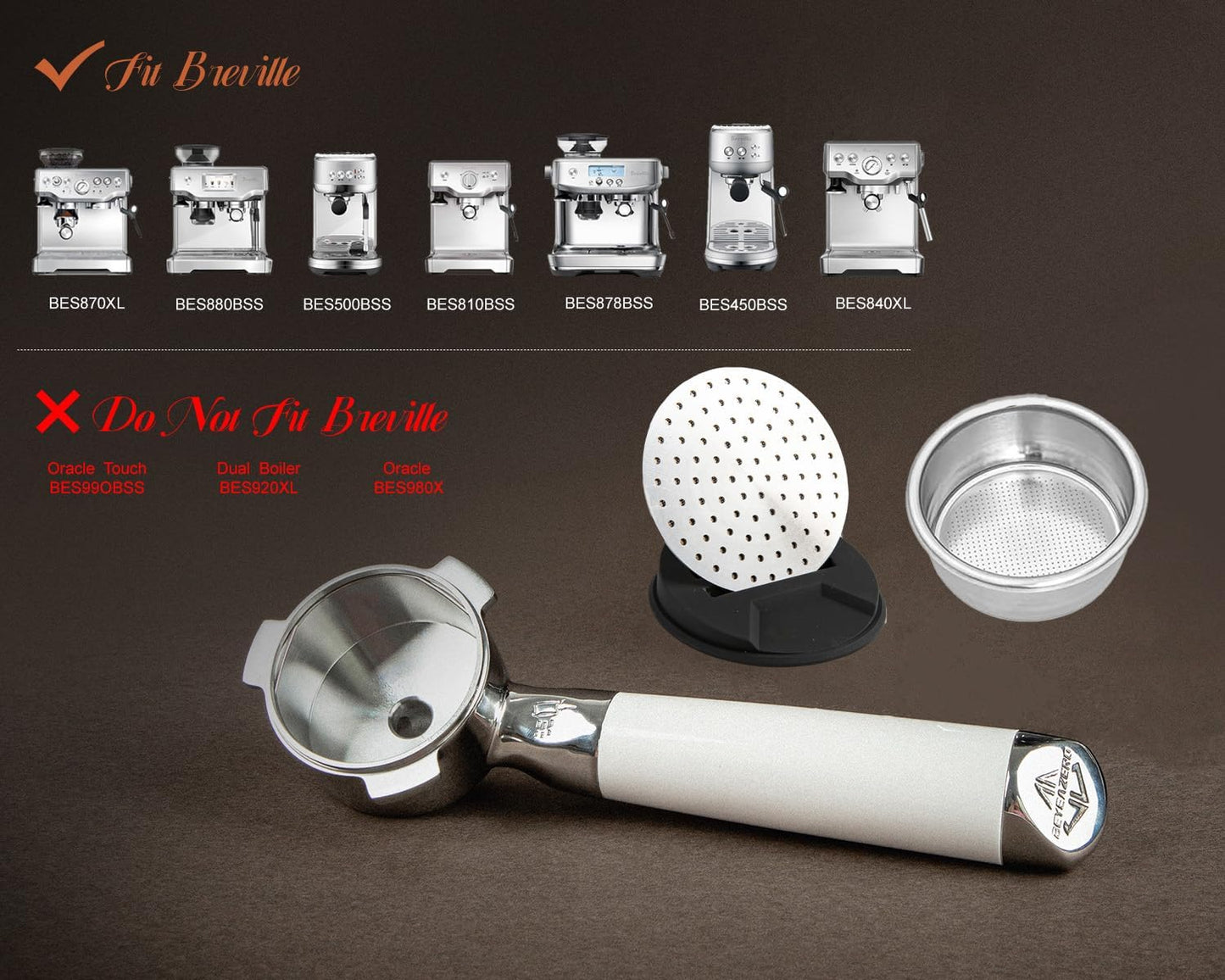 𝟓𝟒𝐦𝐦 𝐃𝐨𝐮𝐛𝐥𝐞 𝐒𝐩𝐨𝐮𝐭 Portafilter Fits Breville Barista Express and 54mm Breville Machines, Espresso Bottomless Portafilter with Puck Screen 53.5mm and Filter Basket