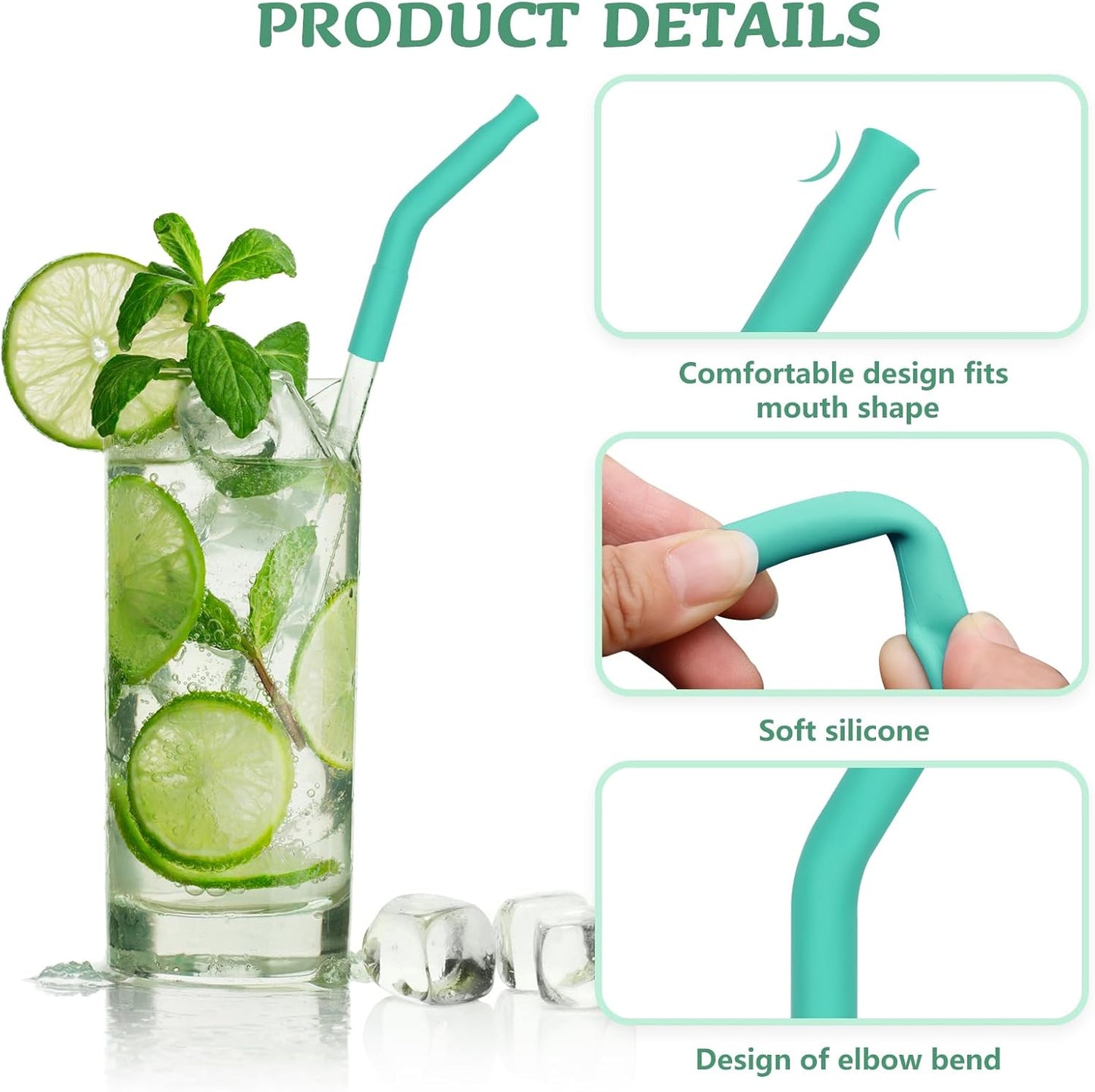 KEIFIN 6 Pcs Silicone Straw Tips 6mm 8mm Set Reusable Food Grade Rubber Straw Tips for Metal Glass Straws Replaceable Elbow Covers Fit for 6/8 mm Outer Diameter Straws