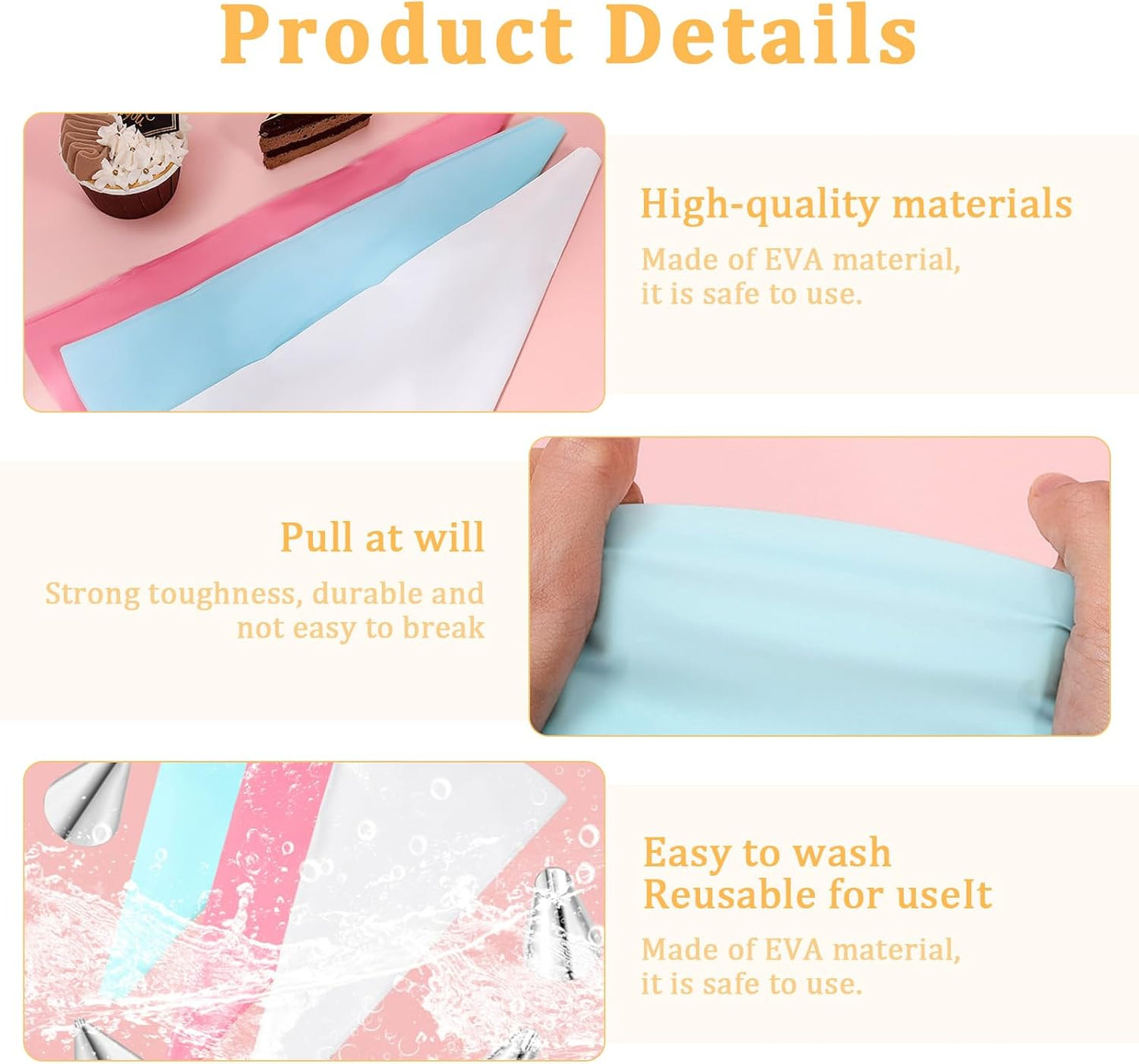 Stainless Steel Piping Tips Set with Reusable Piping Bags - Professional Icing Bags and Tips Set for Cake Decorating - Cupcakes, Cookies, Chocolate - Ultimate Cake Decorating Tips Kit (White)