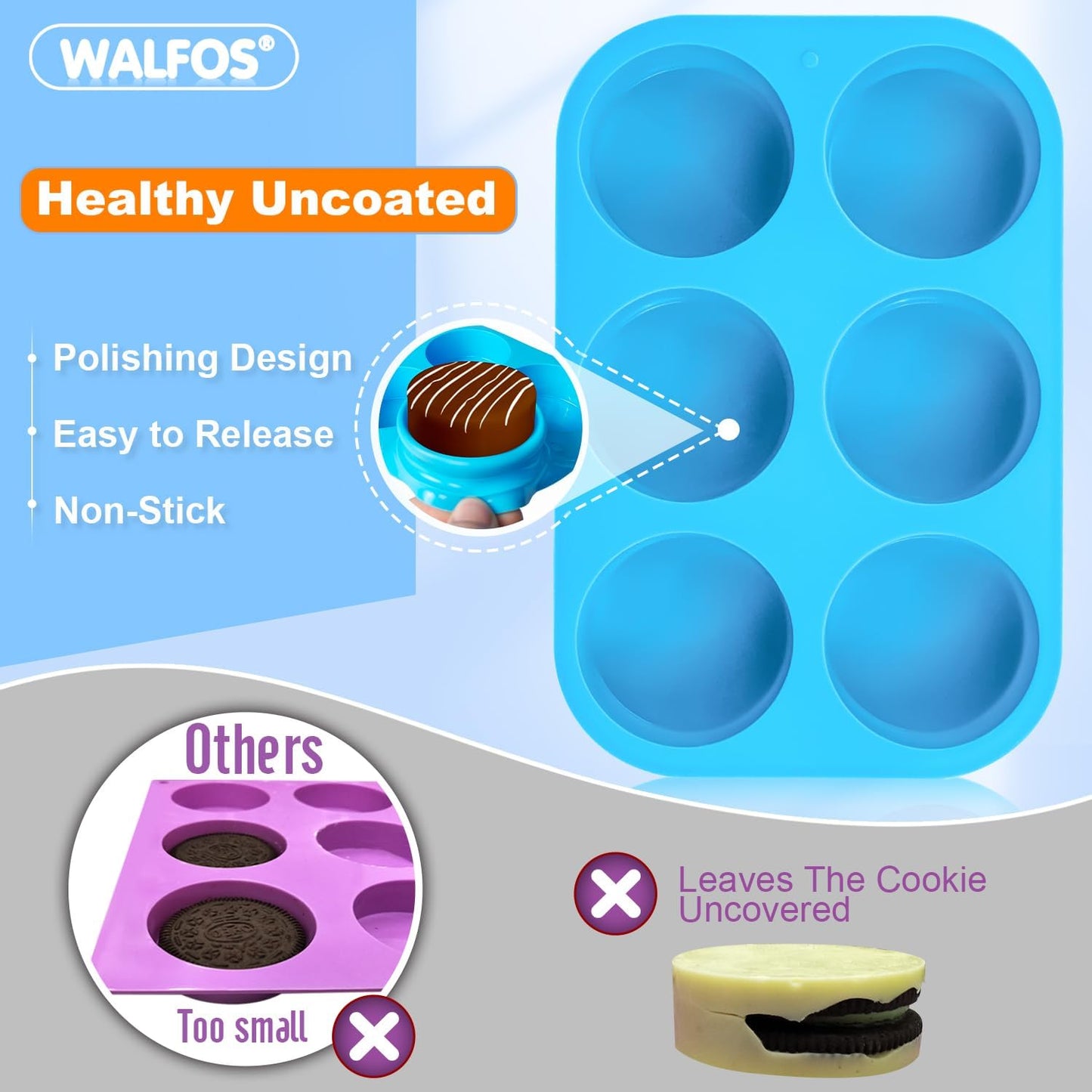 Silicone Oreo Cookie Mold, Walfos Round Cylinder Chocolate Covered Oreos Molds, BPA Free and Non-Stick, Perfect for Cookies, Oreos, Candy, Soap, Cupcake, Pudding, Jello, Set of 3
