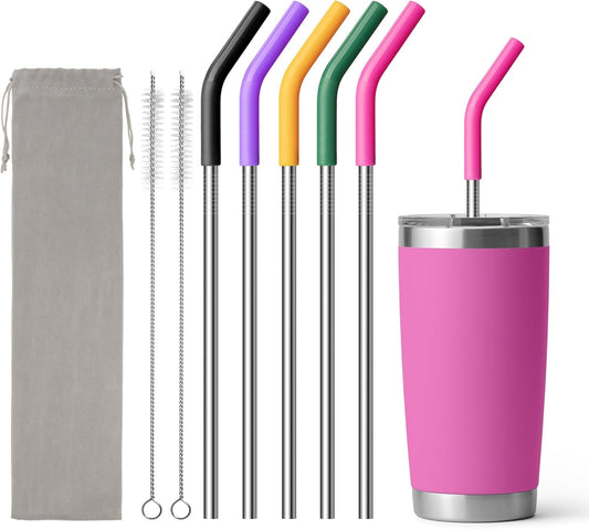 Metal Straws for 20 oz YETI Tumbler Mug, 8.5" Reusable Stainless Steel Drinkin Straws with Silicone Tip for CIVAGO, ALBOR, BJPKPK 20 oz Tumbler