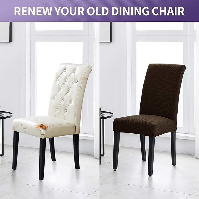 Joccun Chair Covers for Dining Room Set of 2,Dining Chair Slipcovers Stretch Dining Room Chair Covers Seat Protector,Washable Parsons Chair Cover for Home,Banquet(Seal Brown,2 Pack)