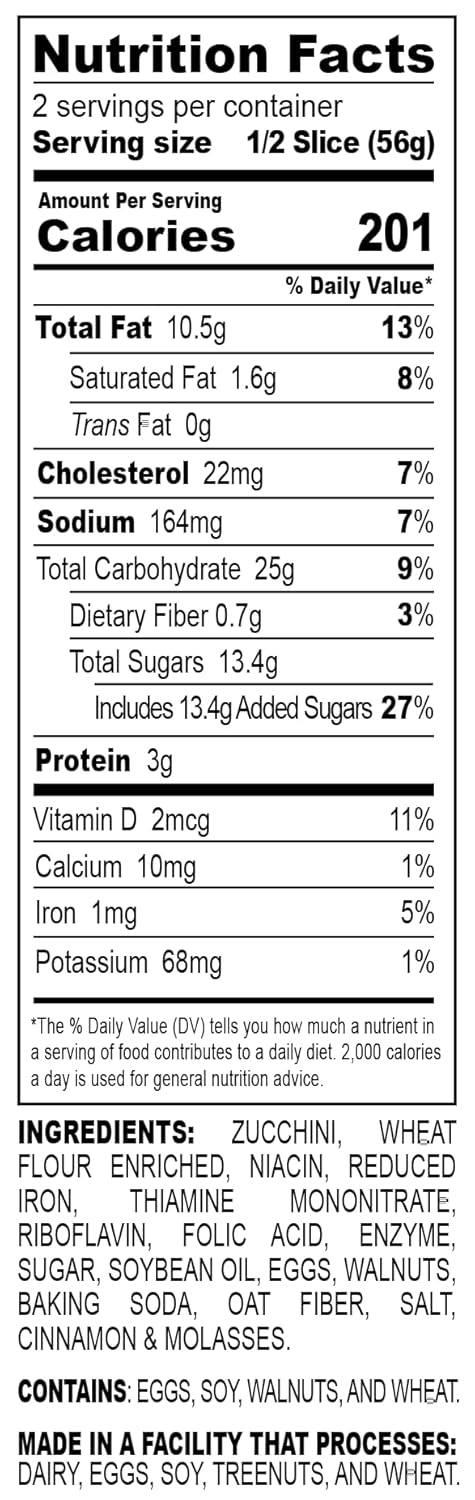 Nadel - NATURALLY DELICIOUS ZUCCHINI CAKE Slices, 8 Pack, Sweet Breads & Cakes Slices Back to School lunch snack, breakfast bar