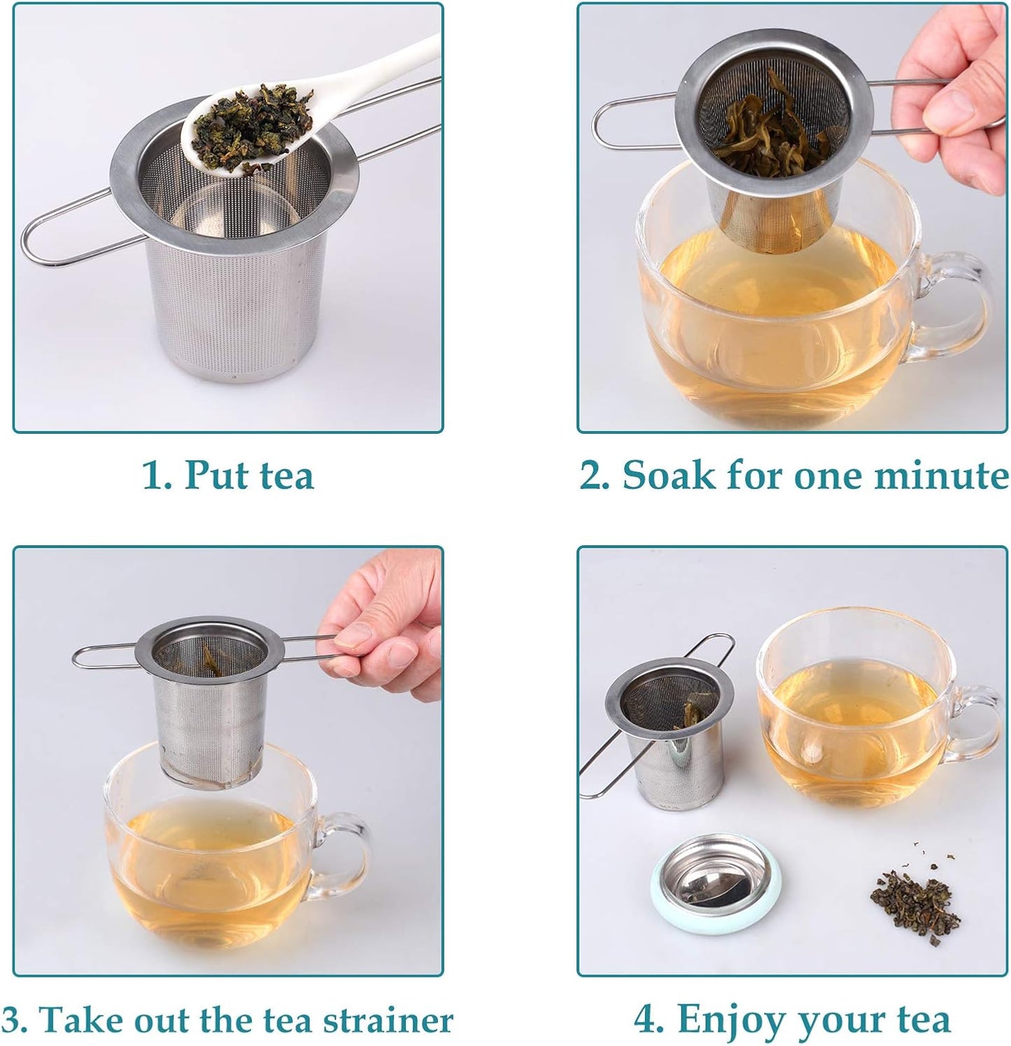 Fenshine Tea Infuser Stainless Steel Tea Strainer Folding Handle Tea Filter Extra Fine Mesh Strainer Brewing Basket with Lid for Loose Leaf Tea (Light Blue) …