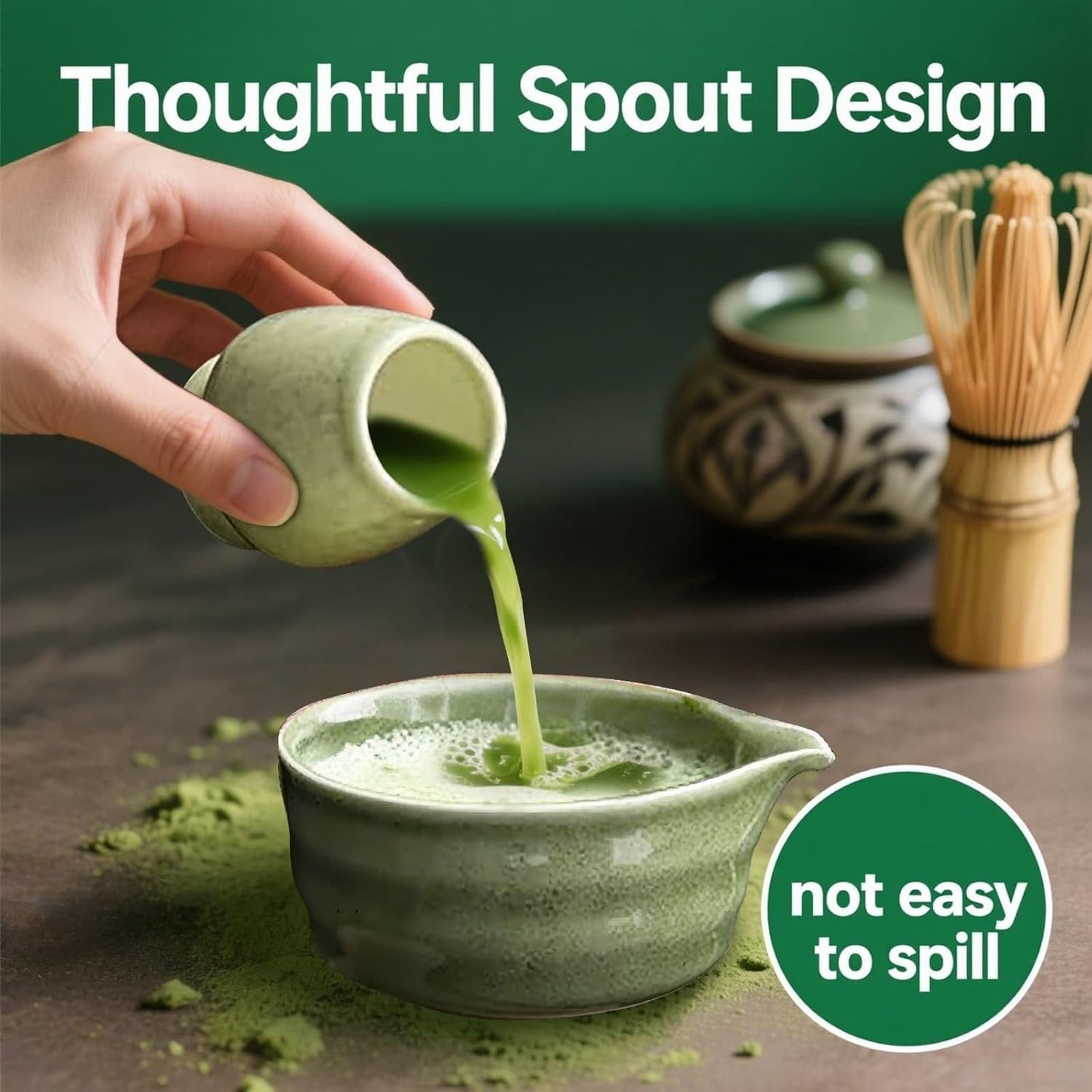 Ceremonial Grade Matcha Whisk Set 5-Piece - Premium Bamboo Chasen & Bowl (17oz) with Spout, Scoop, Stainless Sifter | Spill-Proof Travel Kit & Gift for Matcha Enthusiasts