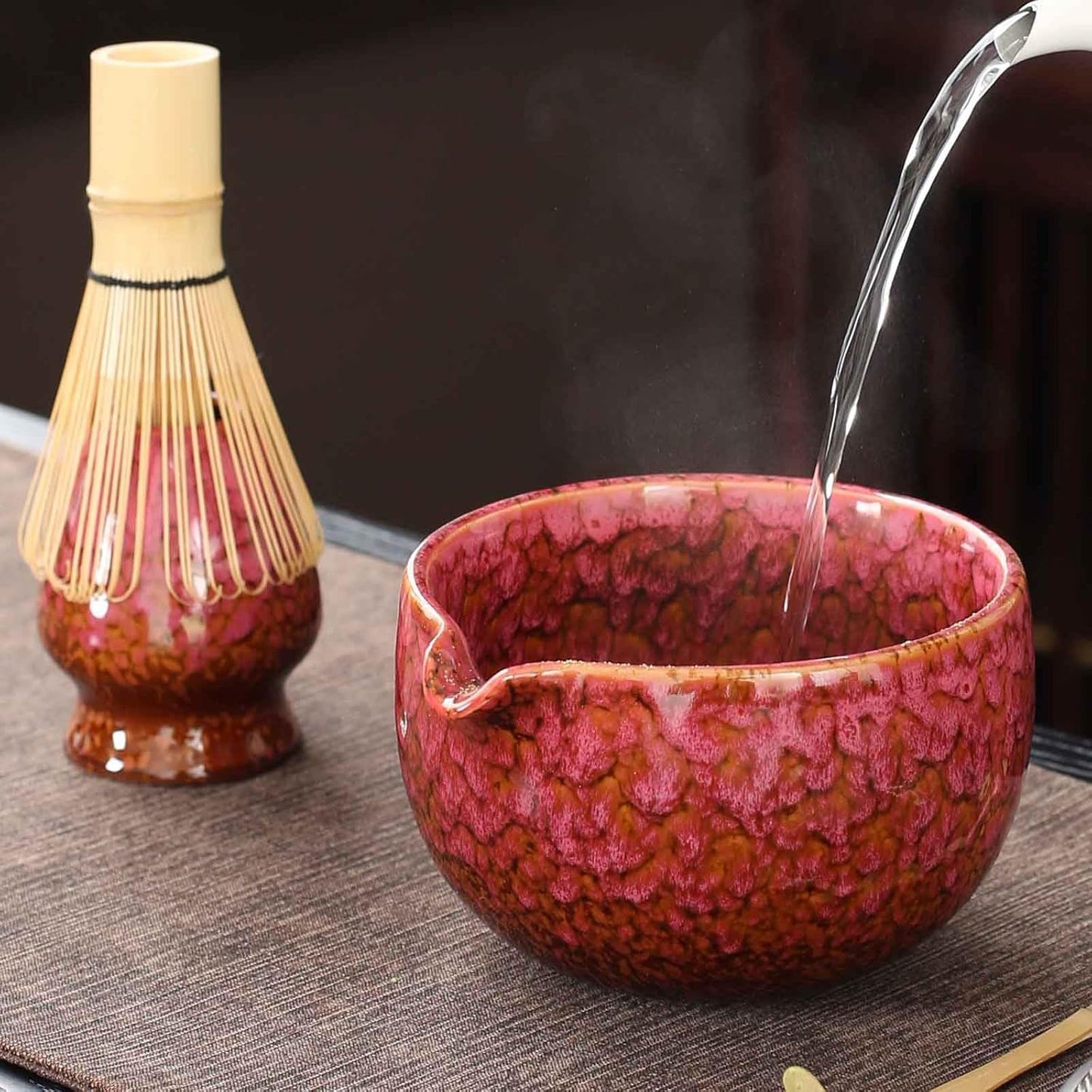 Japanese ceramic matcha bowl. 20 ounce ceramic bowl. Matcha tea bowl. A gift for matcha enthusiasts (red)