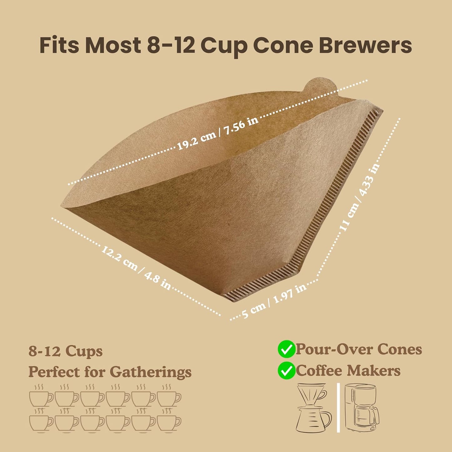 #4 Coffee Filters, 100 Count, Fits Ninja and Cuisinart 8-12 Cup Coffee Makers, Natural Unbleached Paper, No Blowout Design, Compatible with Pour Over Cones