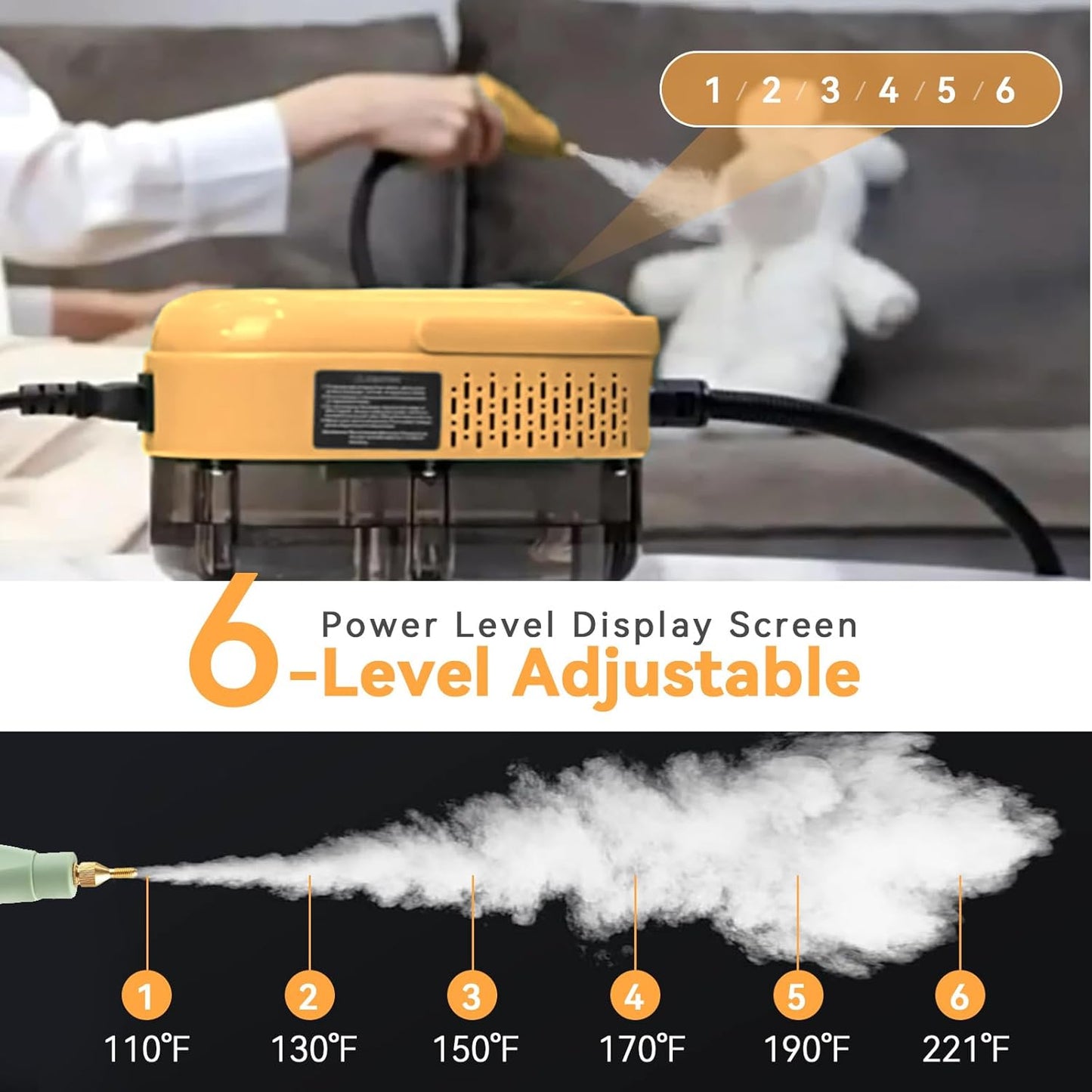 Steam Cleaner with 3-Level Adjustable Handle, 10s Fast Heat-Up, 2500W Pressurized Steamer for Home Cleaning, Handheld Steam Cleaner for Grout, Tile, Couch, Car, Grease, 41oz Tank