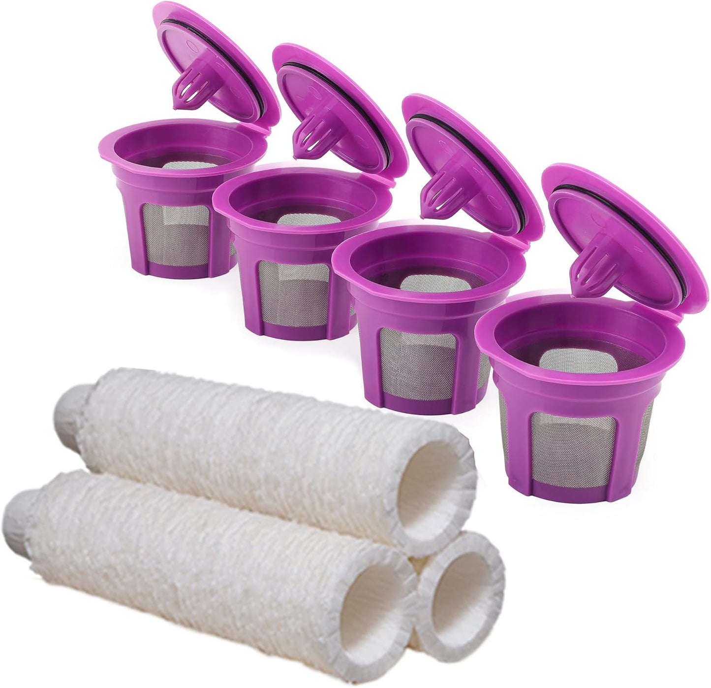 4 Pack Reusable K Cup Coffee Pods with100 Count Disposable Coffee Filters,Compatible with Keurig Single Serve 1.0 and 2.0