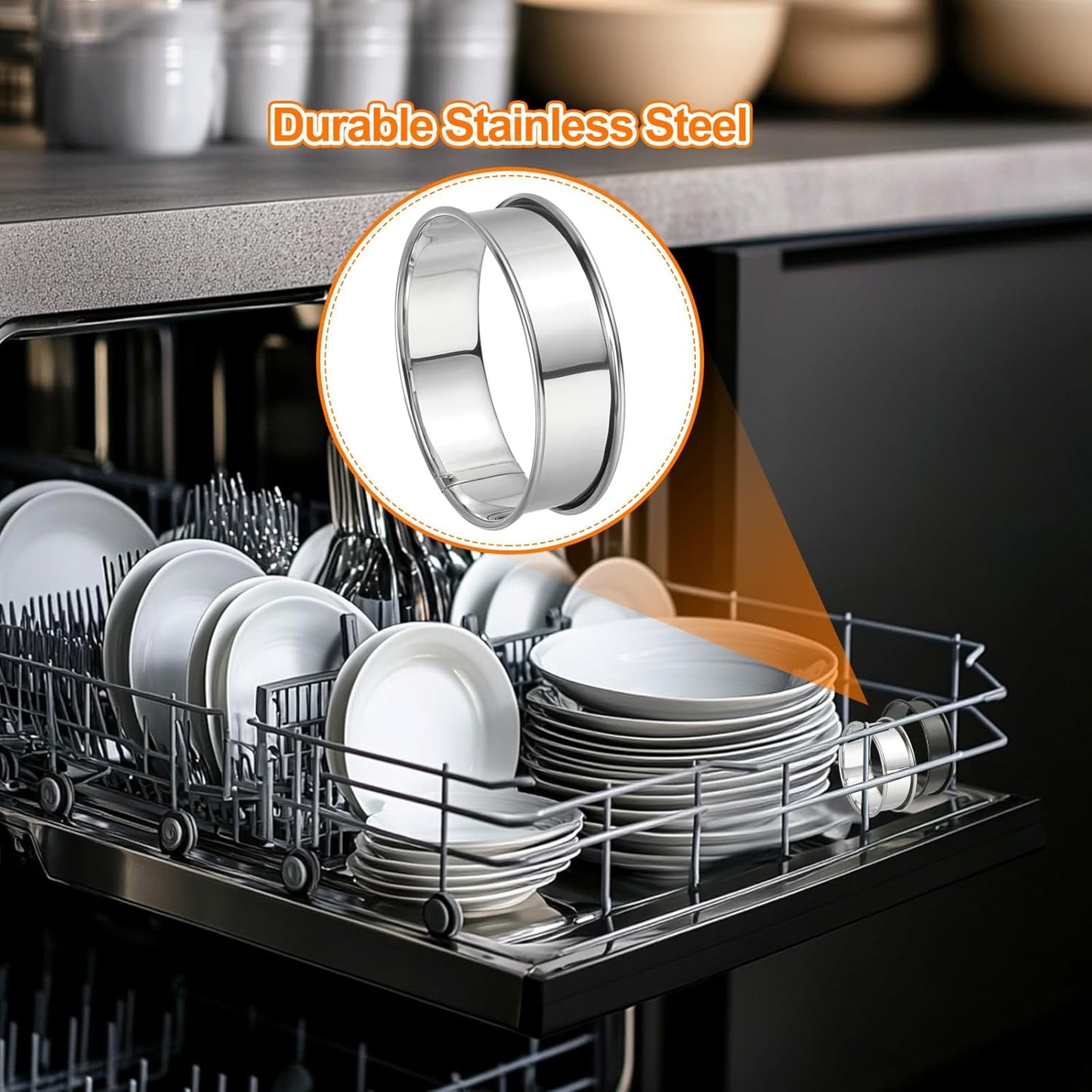 HARFINGTON 8pcs Crumpet Rings 3.15" Nonstick Round Cake Ring Stainless Steel Double Rolled English Pastry Rings for Kitchen Baking Crumpet Dessert, Silver