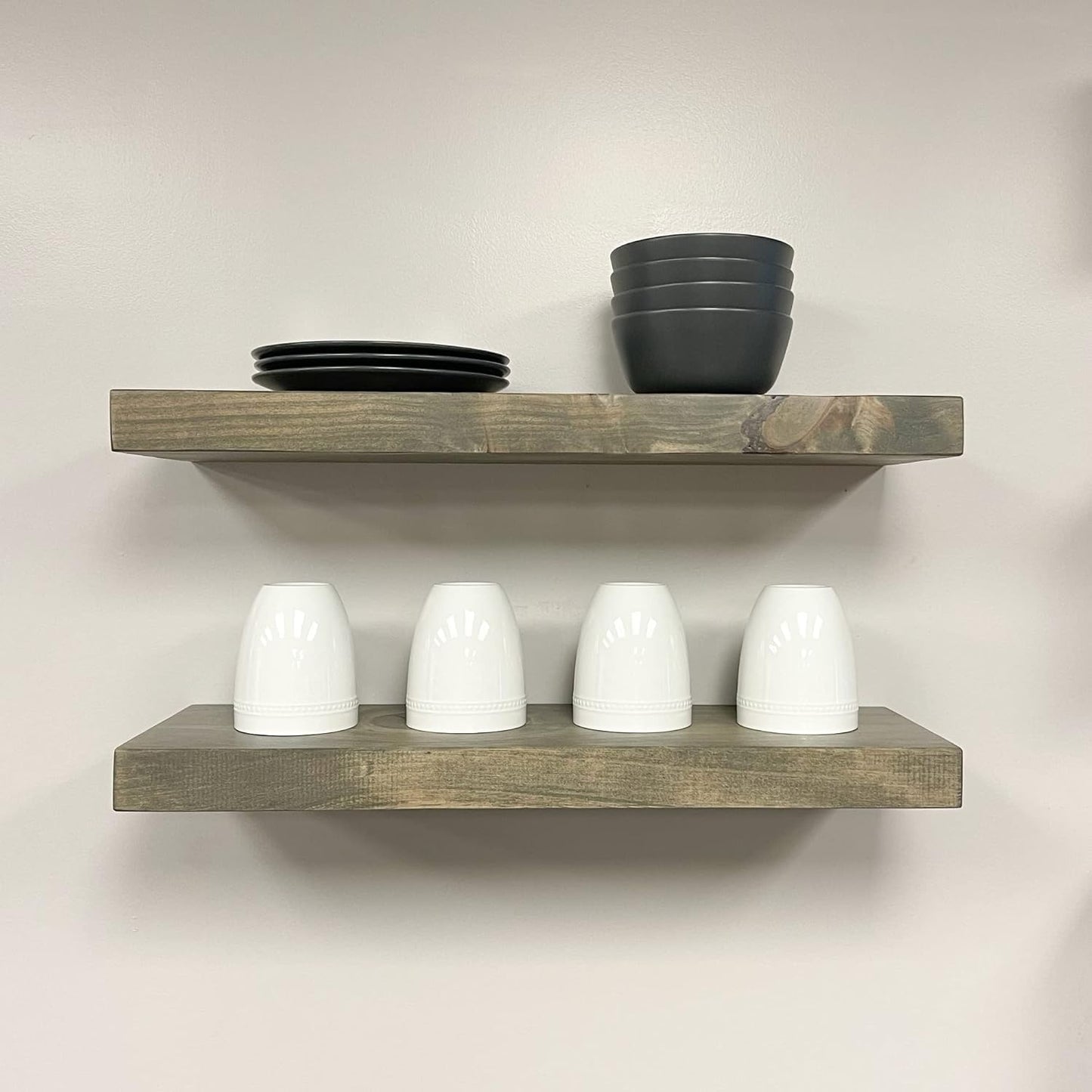 URBANDI, Rustic Floating Shelves, Set of 2, Hidden Bracket, Solid Wood, Heavy Duty, Wall Mounted Shelves, (Grey, 36Wx12D)