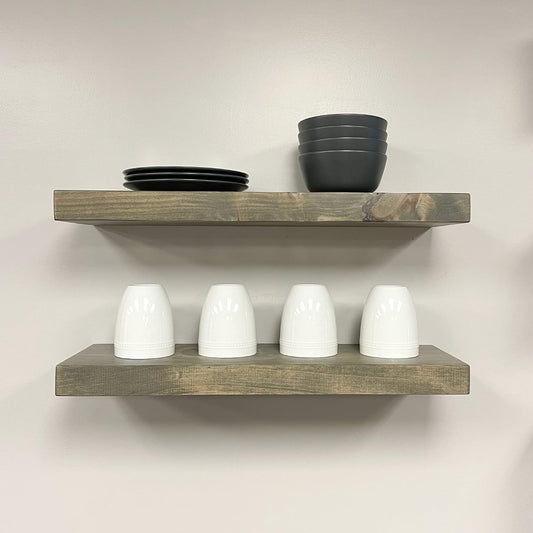 URBANDI, Rustic Floating Shelves, Set of 2, Hidden Bracket, Solid Wood, Heavy Duty, Wall Mounted Shelves, (Grey, 36Wx12D)