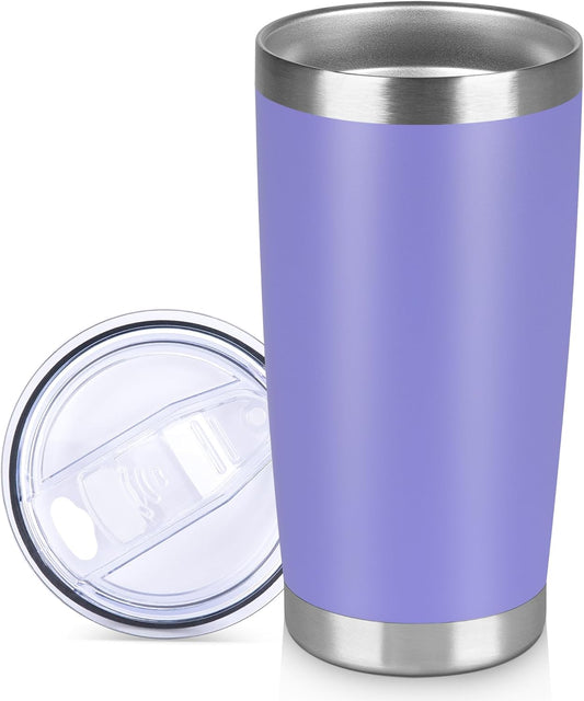 20 oz Tumbler Stainless Steel Tumblers Bulk with Lid Double Wall Insulated Coffee Tumbler Cups for Hot & Cold Drinks Powder Coated Travel Coffee Tumbler Mug Metal (Lavender, 1 pack)