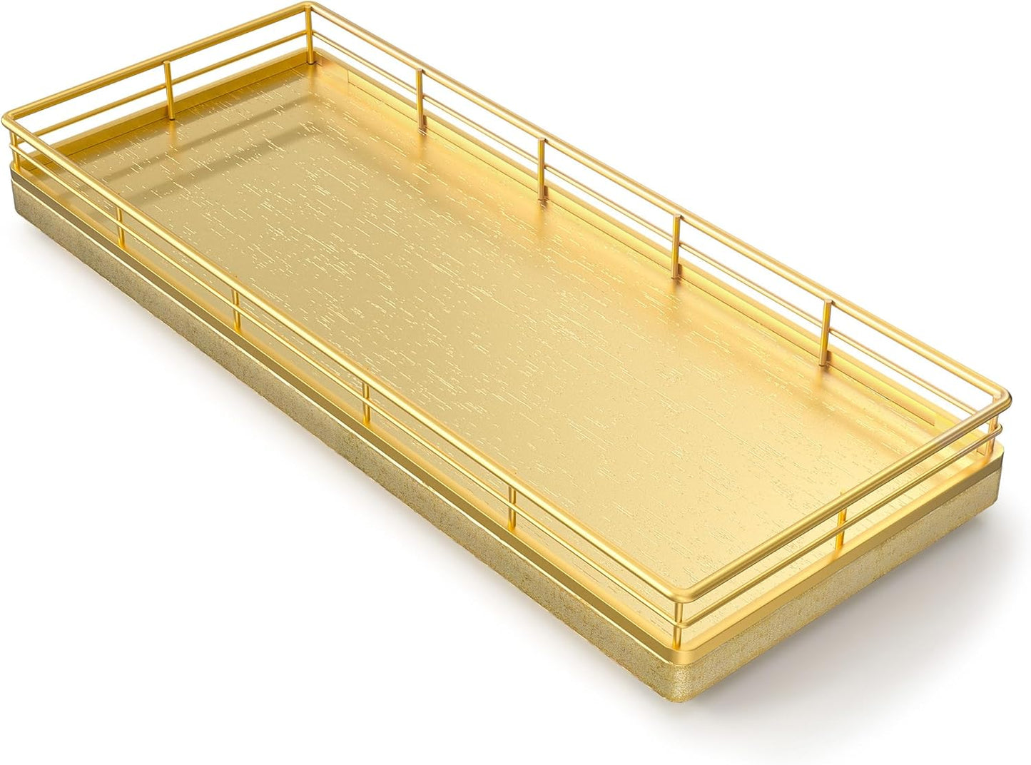 Bathroom Tray for Counter, Oak Wooden 11.2" L Decorative Vanity Tray for Dresser Tops, Kitchen Countertop Organizer, Gold Brushing