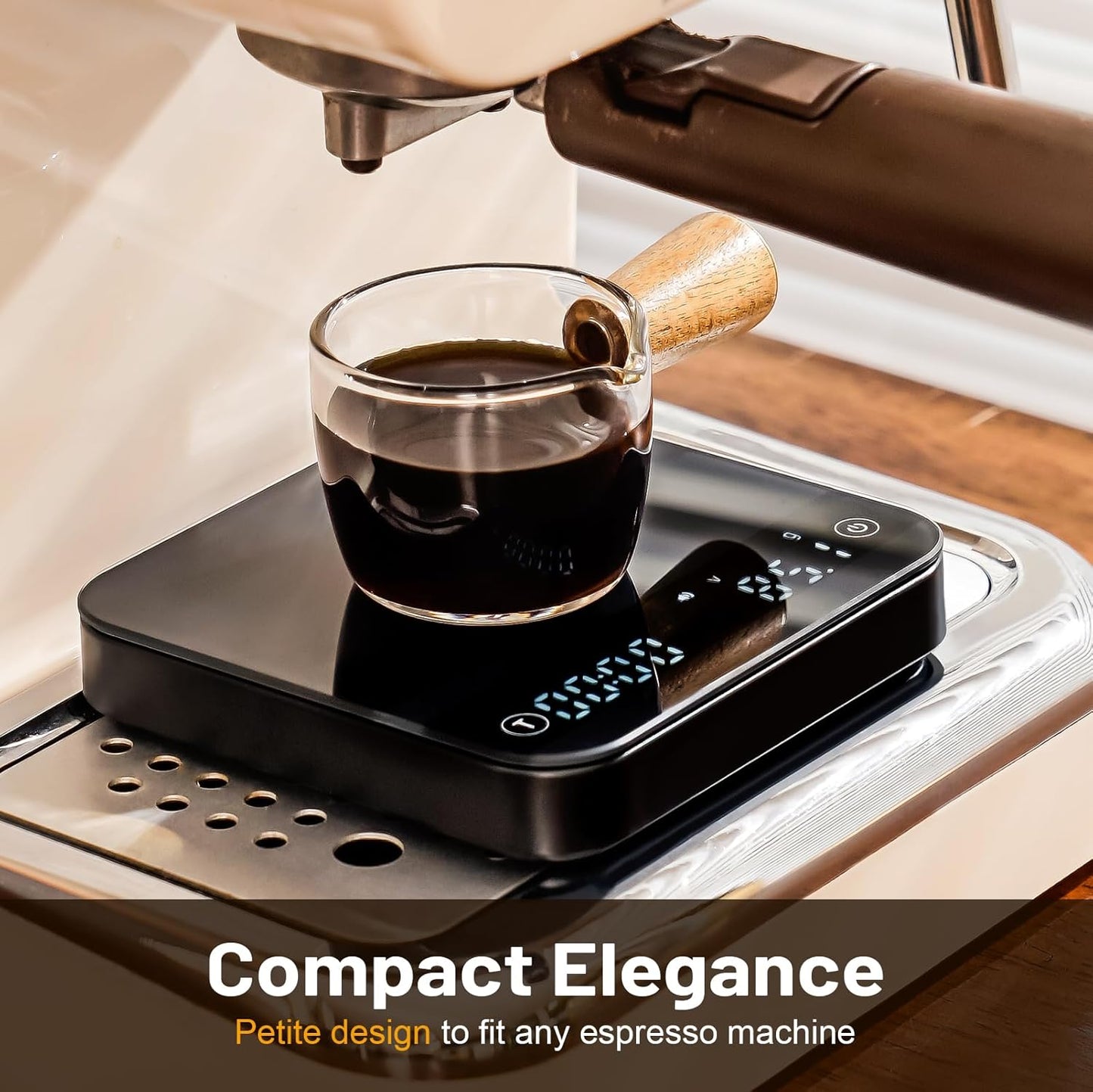 KitchenTour CaféMetric Coffee Scale with Timer 0.1g/2000g - Precision Scale for Espresso & Pour Over - Water Flow Speed Mode and Coffee Powder-to-Liquid Ratio Mode - Rechargeable, LCD Display-Black