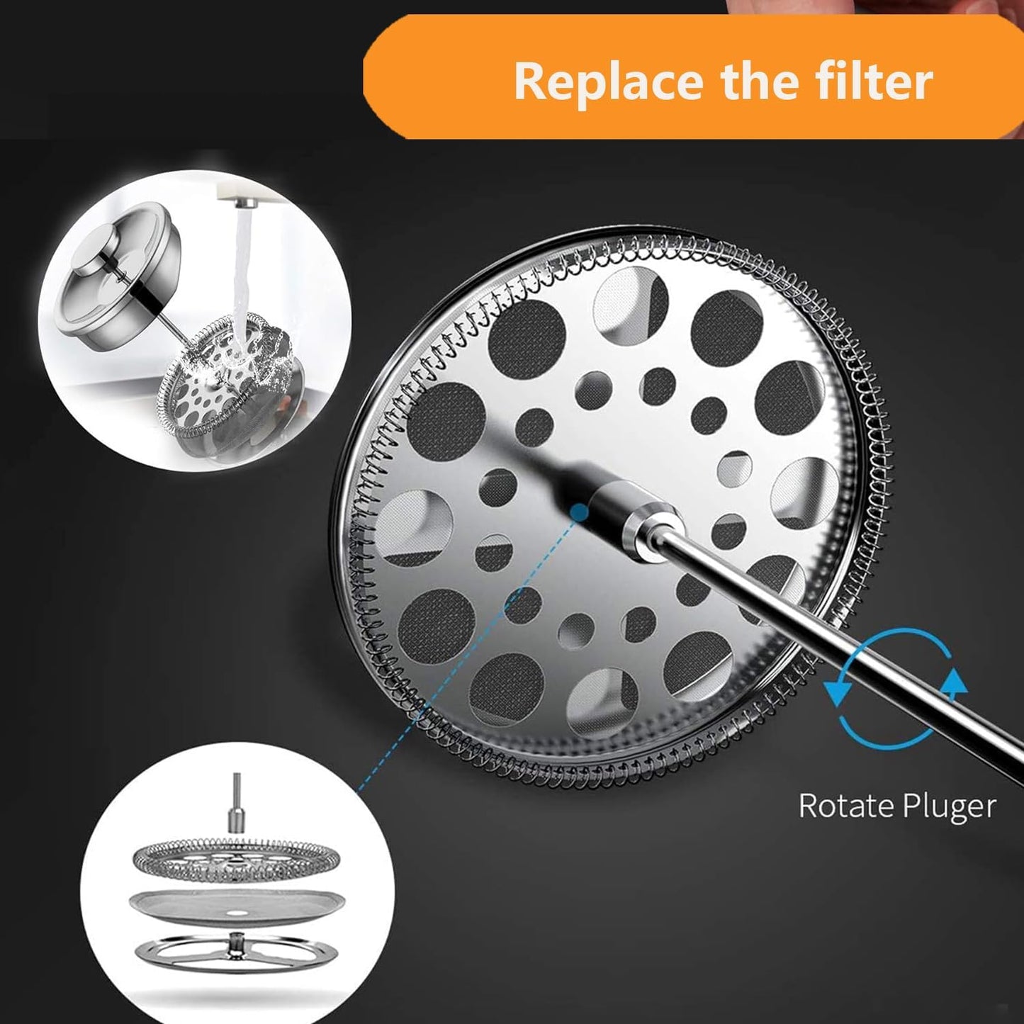 Small French Press Coffee Maker 600ml, Double-Wall Insulated French Press Coffee Press Stainless Steel for travel camping, Included 2 Extra Fliters and 1 Coffee Spoon (2-4cup, 20 OZ)