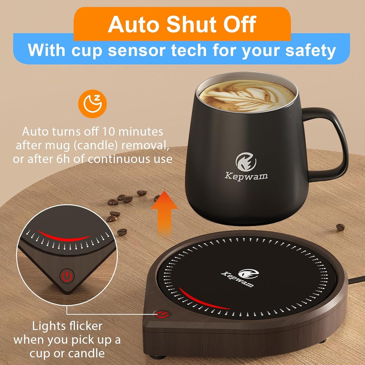 Coffee Mug Warmer for Desk, Smart Coffee Warmer with Touch Tech & Light, Coffee Cup Warmer with Gravity Sensor & Auto Shut Off, Candle Warmer Plate - Ideal Gifts for Dad and Mom