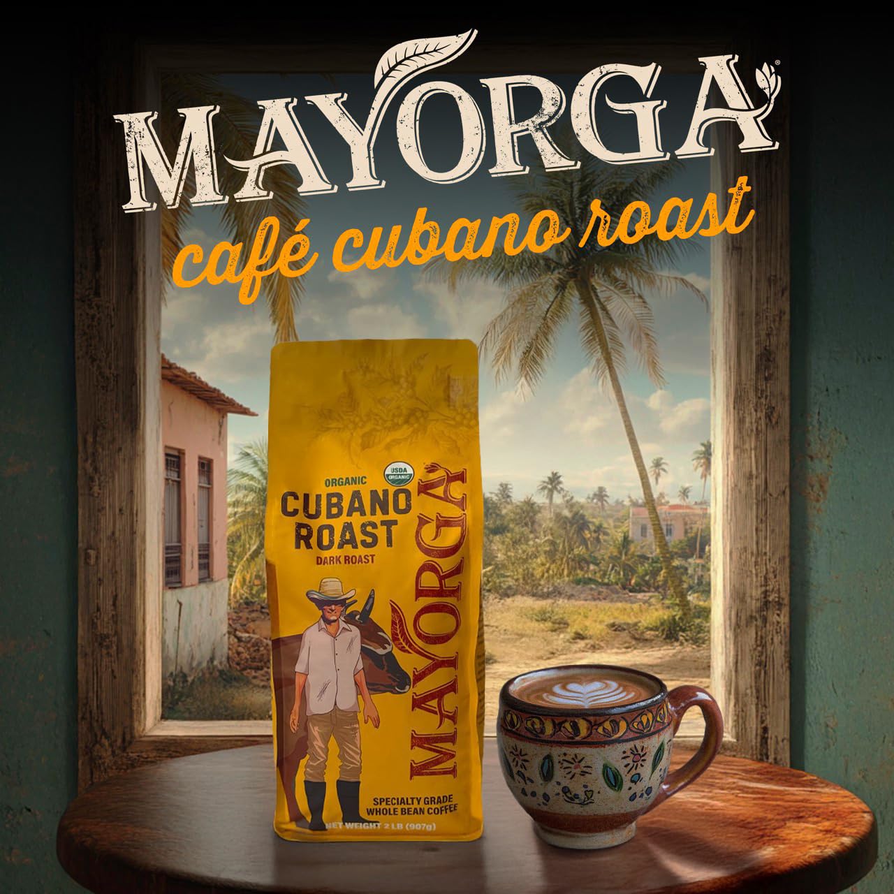 Mayorga Organic Coffee 2lb Cafe Cubano Roast - Dark Roast Whole Bean Specialty Grade Coffee, 100% Arabica, Slow Roasted, Bold and Smooth Flavor with Low Acidity - USDA Organic, Non-GMO, Kosher