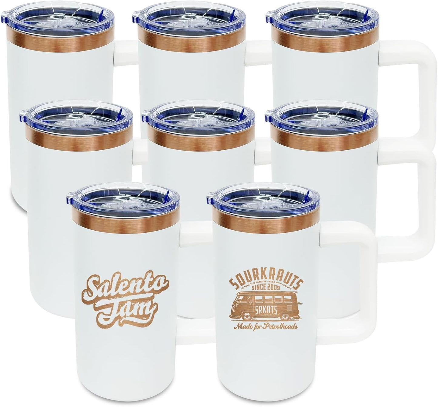 20 oz Insulated Coffee Mug with Lid, 8 Pack Stainless Steel Coffee Tumbler Bulk, Double Wall Vacuum Travel Mug with Handle, Leakproof Powder Coated Coffee Cups for Hot and Cold Drinks (White,8 pack)