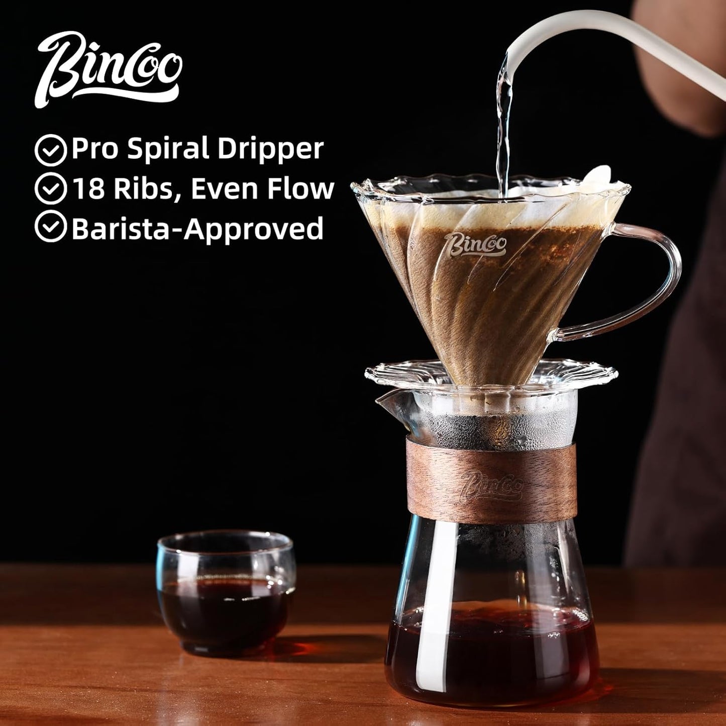 Pour Over Coffee Maker Set, Drip Coffee Maker, Included Borosilicate Glass Coffee Carafe & Coffee Dripper & 50 Pcs Size 02 Paper Filter, 16oz(500ml) (Clear Set)