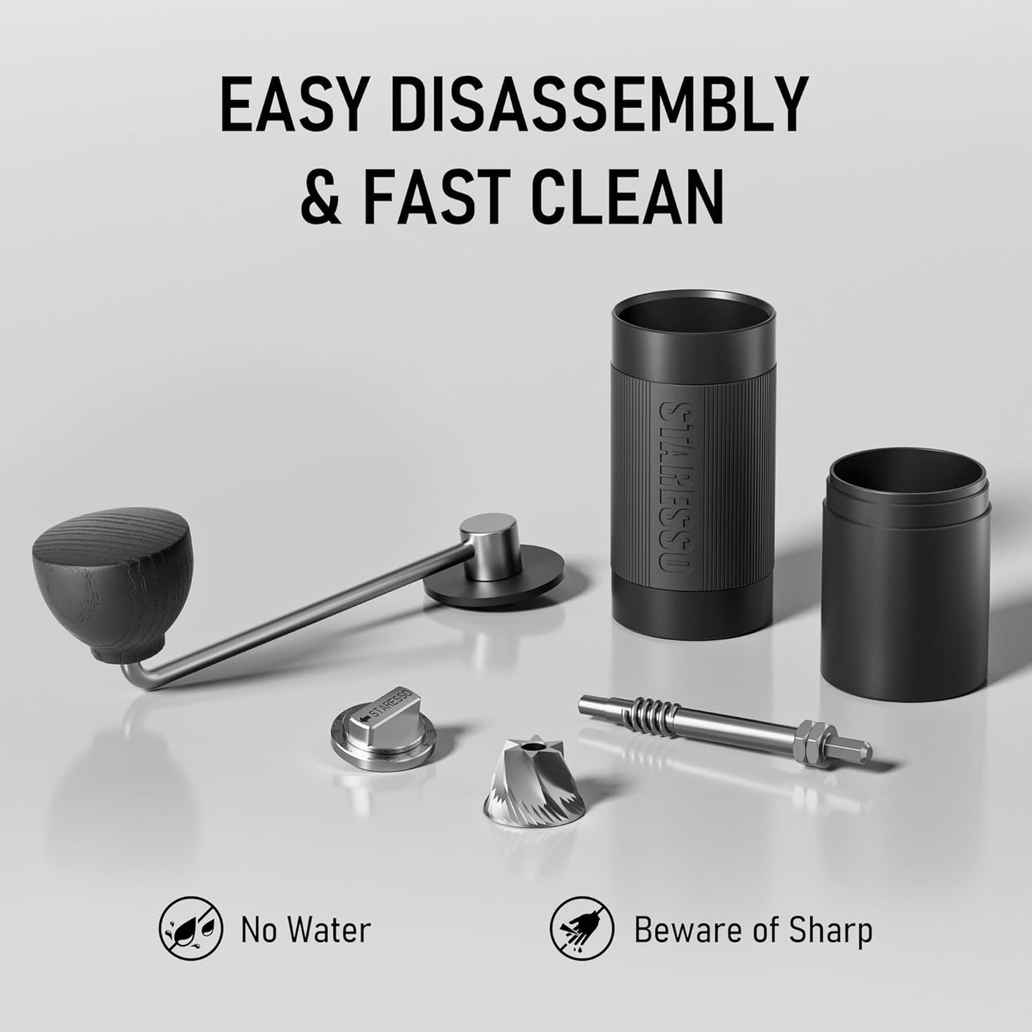 STARESSO D6 PLUS Portable Manual Coffee Grinder with Numerical Adjustable Setting, Stainless Steel Conical Burr for Consistent Grind, Easy to Use for Espresso, French Press, Pour Over, Cold Brew