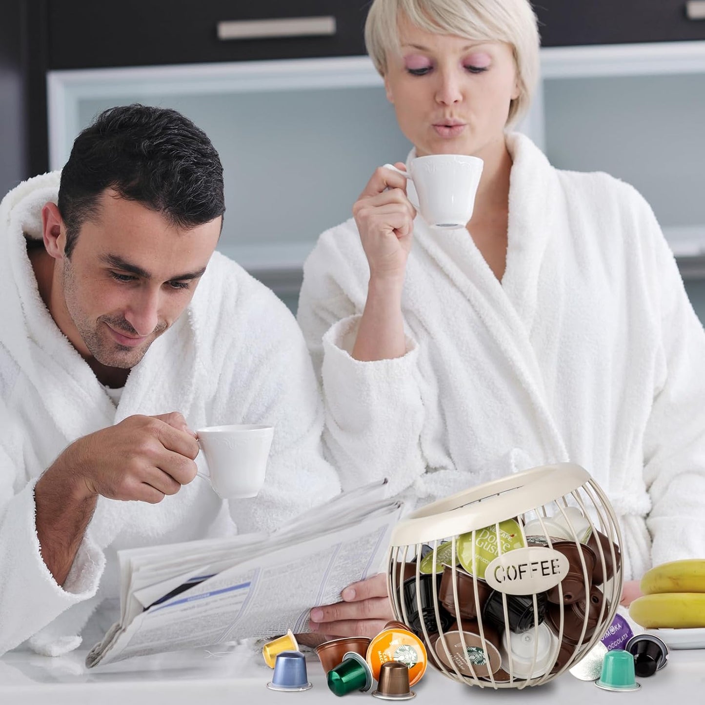 Stainless Steel Cup Coffee Basket pods holder Sturdy for Home or Office Kitchen Counter Organizer Espresso Capsule (WHITE)