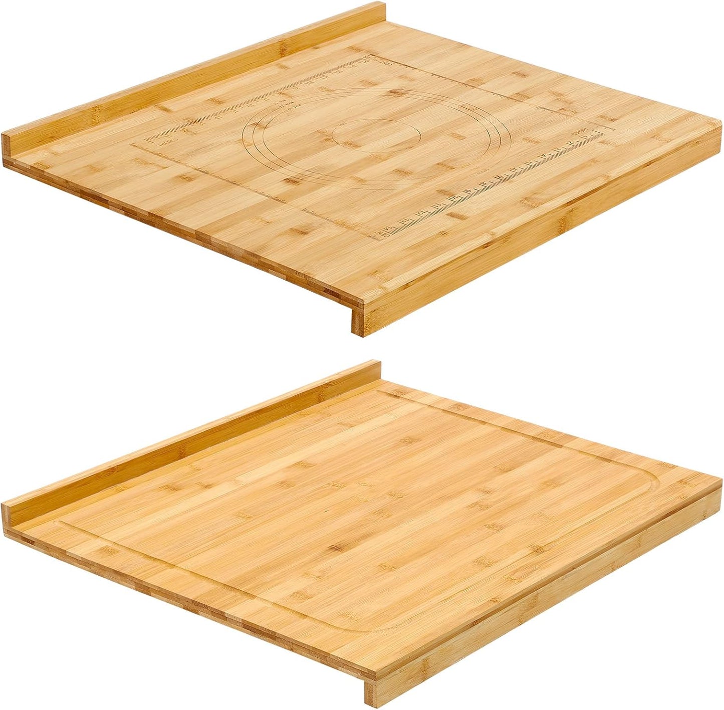 Vesici Reversible Pastry Board with Lip for Rolling Dough Large Wooden Cutting Chopping Kneading Board with Engraved Measurements for Counter Table Top Kitchen(Wood,24 x 22.8 x 1.5 Inch)