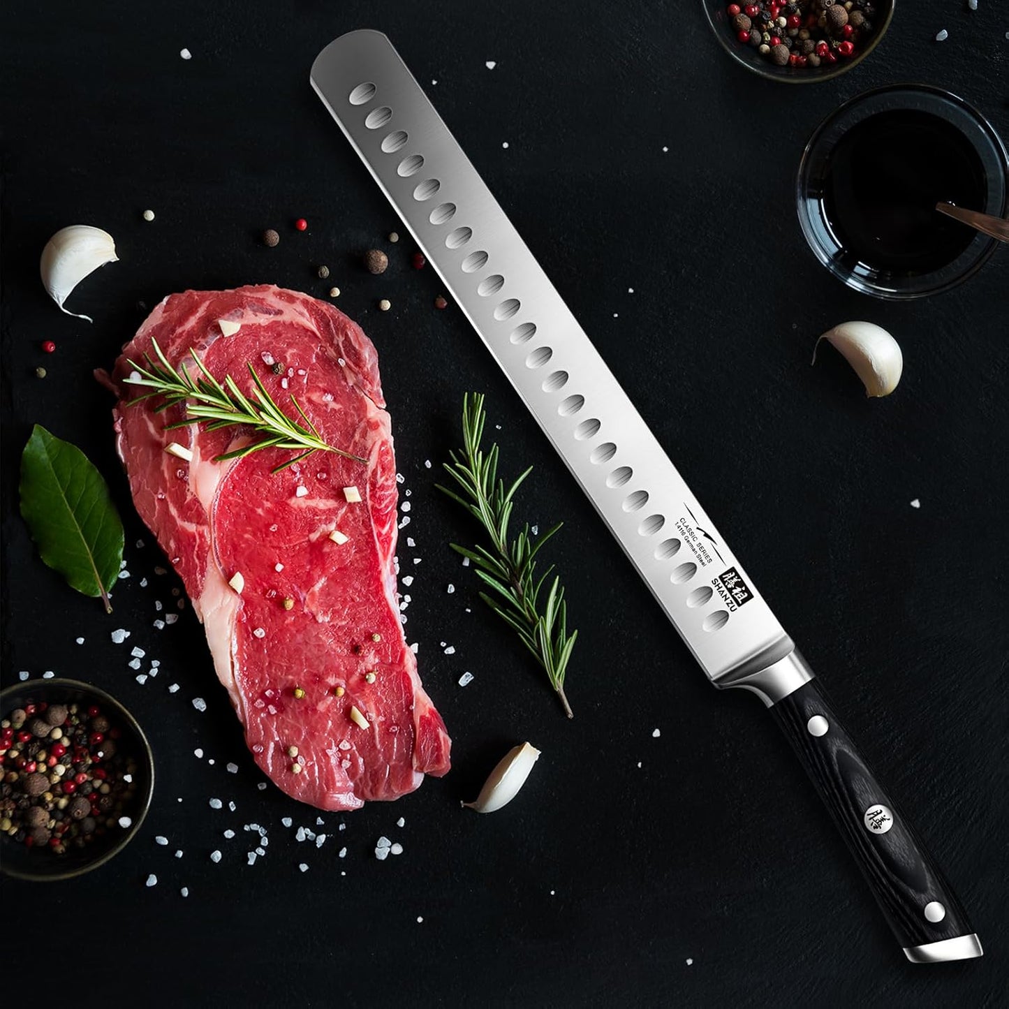 SHAN ZU 12" Brisket Slicing Knife - Carving Slicing Meat Knife Professional German 1.4116 Stainless Steel Razor Sharp Blade, Ergonomic Wood Handle & Full Tang Design, Gift Box Included