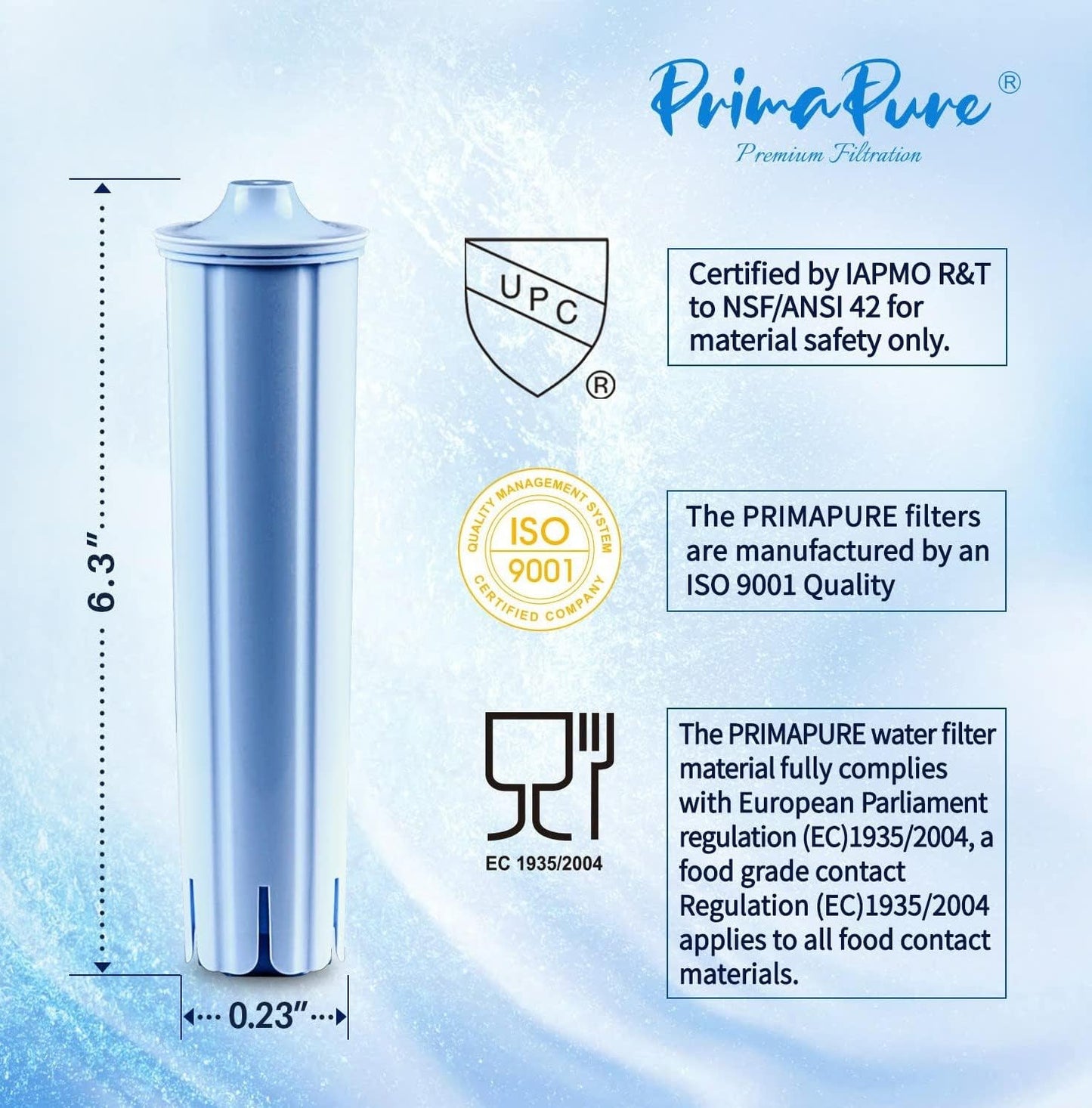 3-Pack PrimaPure Coffee Machine Water Filter Replacement for Jura Clearyl Blue 71445, 67879, ENA3, ENA5, J6, J9, J95 Certified To NSF/ANSI 42 by IAPMO R&T
