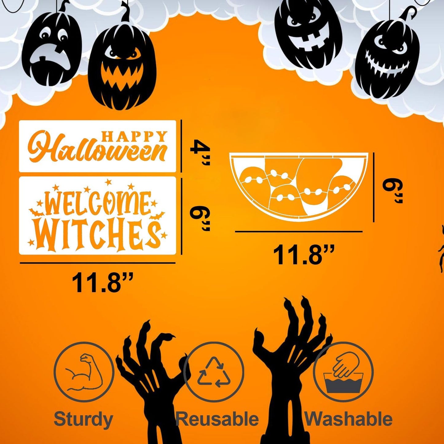 Halloween Stencils for Painting on Wood 12inch Large Halloween Stencil Hey Boo Witches Spider Bats Ghost Draw Templates for Porch Hanger Doormat Fabrics DIY Crafts Decor HW