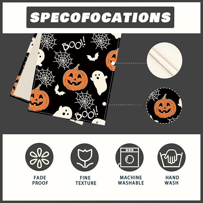 XCHI Boo Spooky Ghost Pumpkin Halloween Table Runner Burlap Table Decoration for Home Kitchen Dining Dinner Indoor Holiday Farmhouse Decor 13x36 Inch