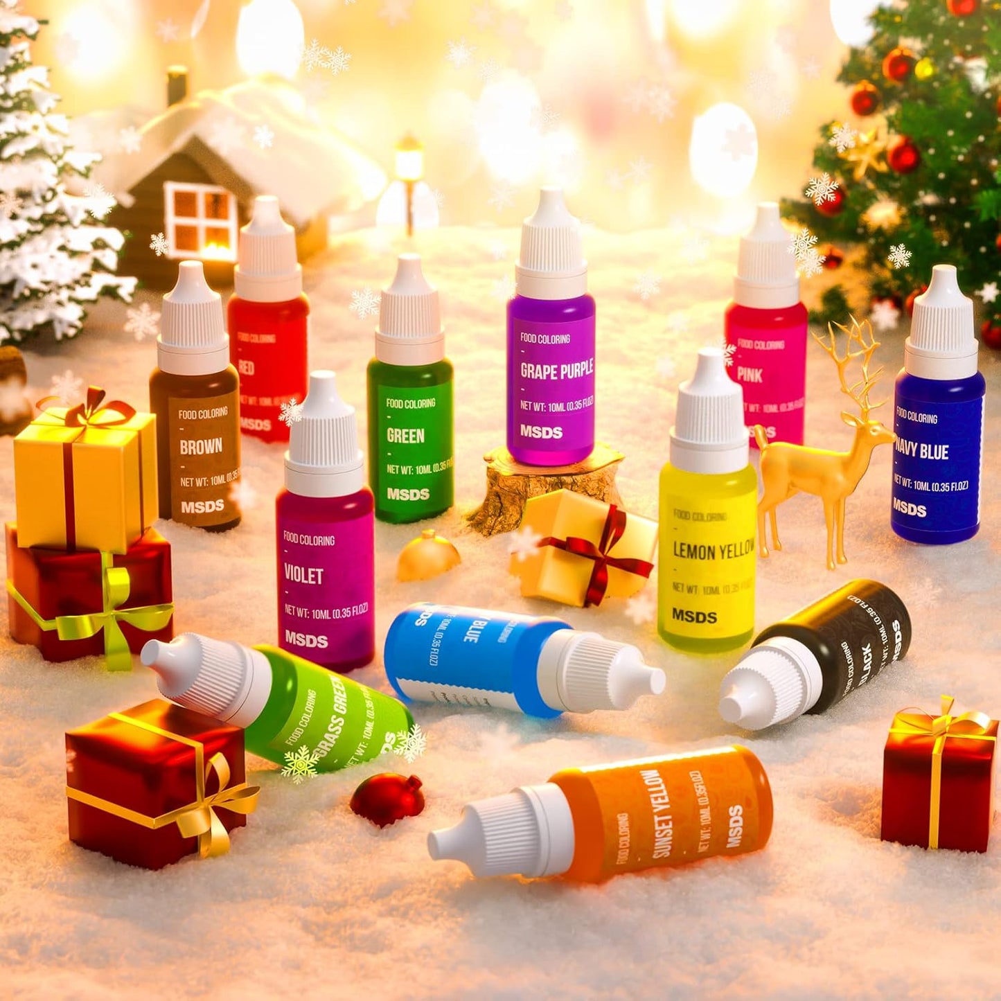 Food Coloring Liquid Set - 12 Vibrant Color Food Grade, Food Coloring Gel Concentrated Neon Icing Colors for Cake Decorating, Baking, Easter Egg, Icing, Fondant, Cooking, Slime Making DIY Supplies Kit - 0.35 Fl. oz (10 ml)/Bottles