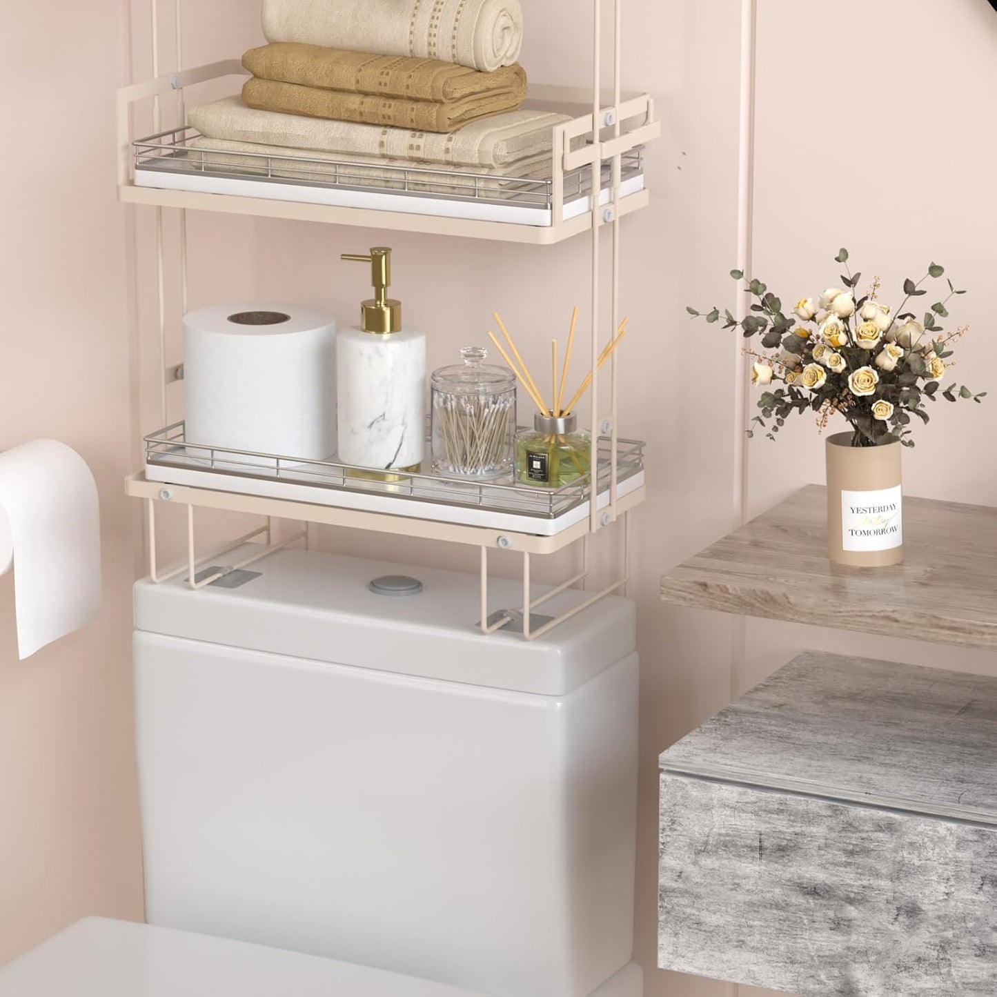 Oak Bathroom Toilet Tank Tray, 13" Wood Back of Toilet Paper Basket Tank Topper Storage, Vanity Tray for Perfume Makeup Candle Toiletry Organizer for Kitchen Coffee Table Silver Tray Decor