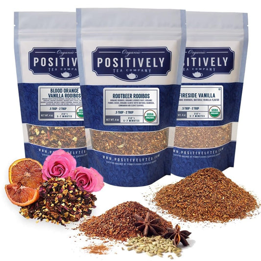 Organic Positively Tea Company, Rooibos Tea Sampler, Loose Leaf, 4 Ounce, 3 Pack